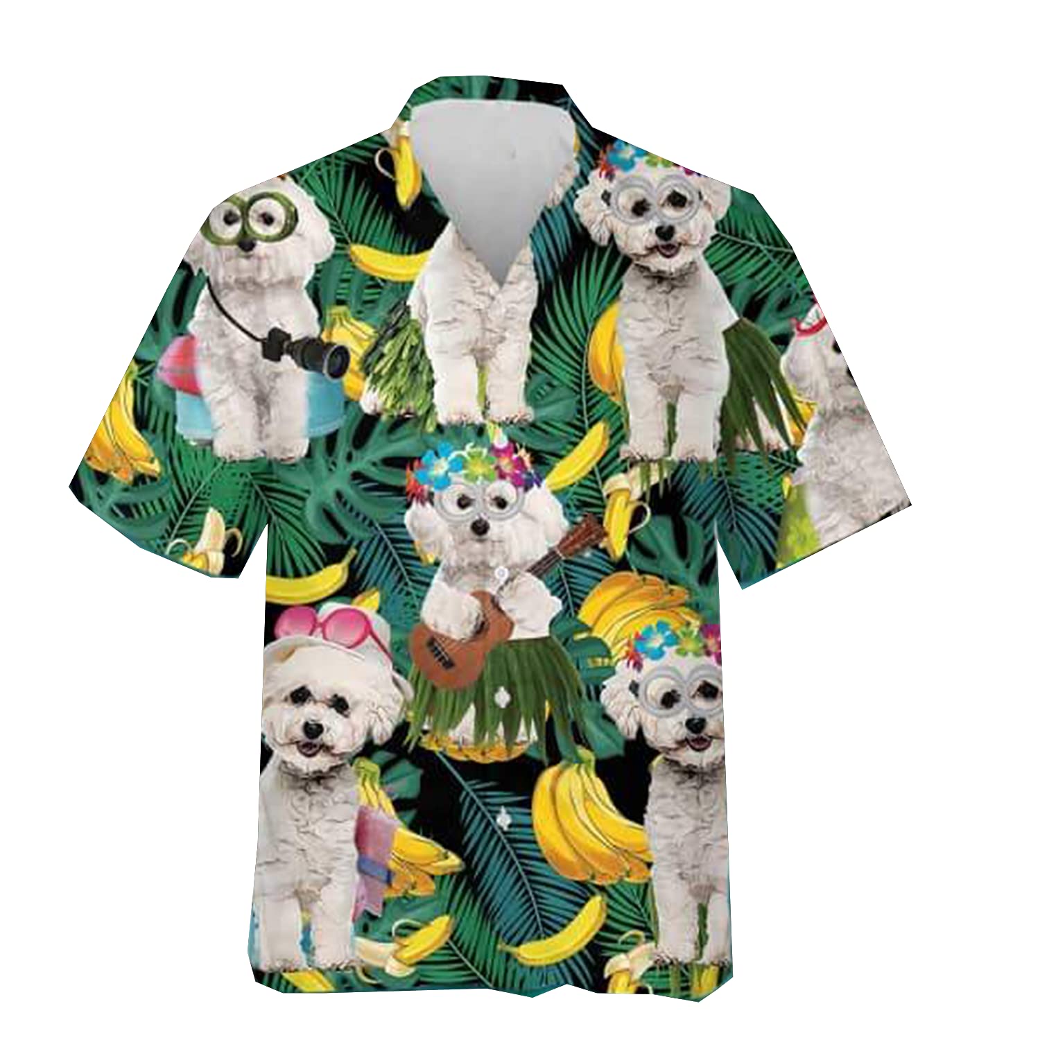 Happy Dog Hawaiian Shirts for Men & Women - Tropical Summer Short Sleeve Button Down Shirts with Dog Print - Perfect for Beach Parties, Vacation & Casual Wear
