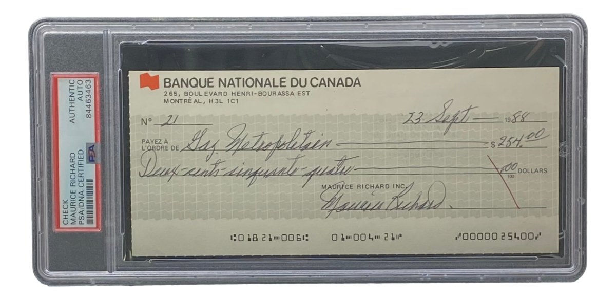 Authentic Maurice Richard Signed Montreal Canadiens Hockey Memorabilia - PSA/DNA Certified Bank Check #21 - Perfect for Sports Collectors & Hockey Fans Display