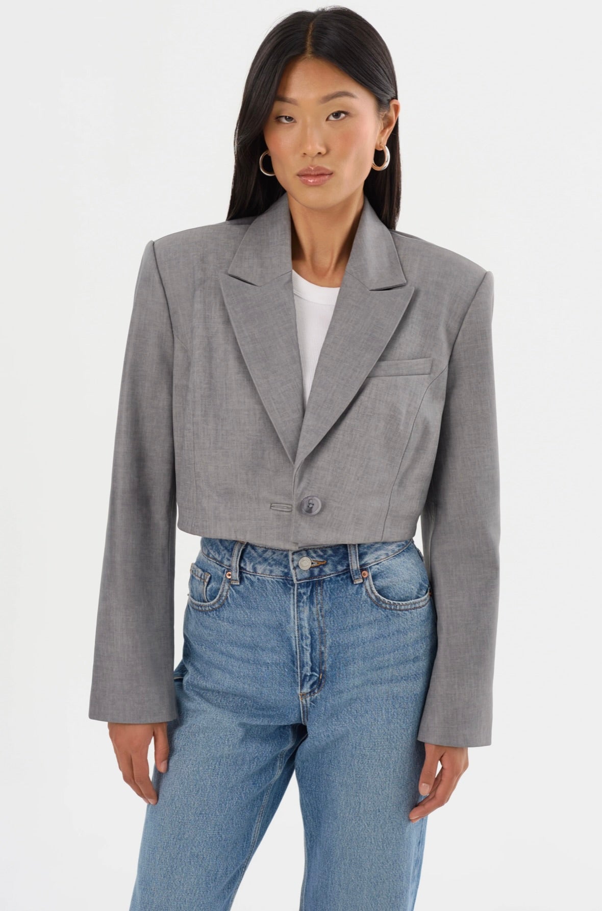 Harmina Women's Faux Leather Cropped Blazer Jacket - Stylish Vegan Leather Coat for Office, Party & Casual Wear