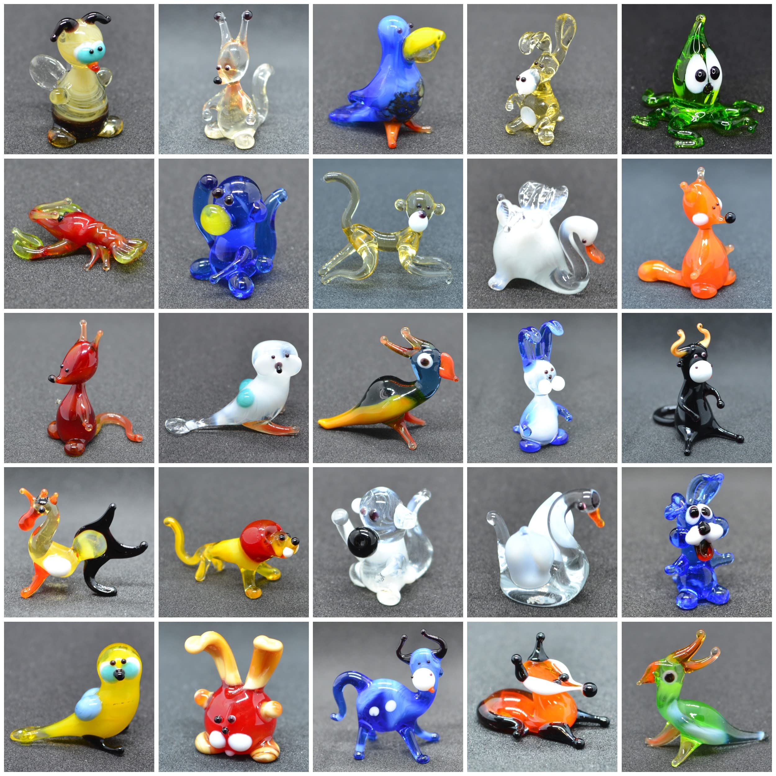 50-Piece Mini Glass Animal Figurines Set - 1 Inch Tiny Glass Animals for Home Decor, Party Favors & Collectibles - Perfect for Fairy Gardens, Terrariums & DIY Crafts