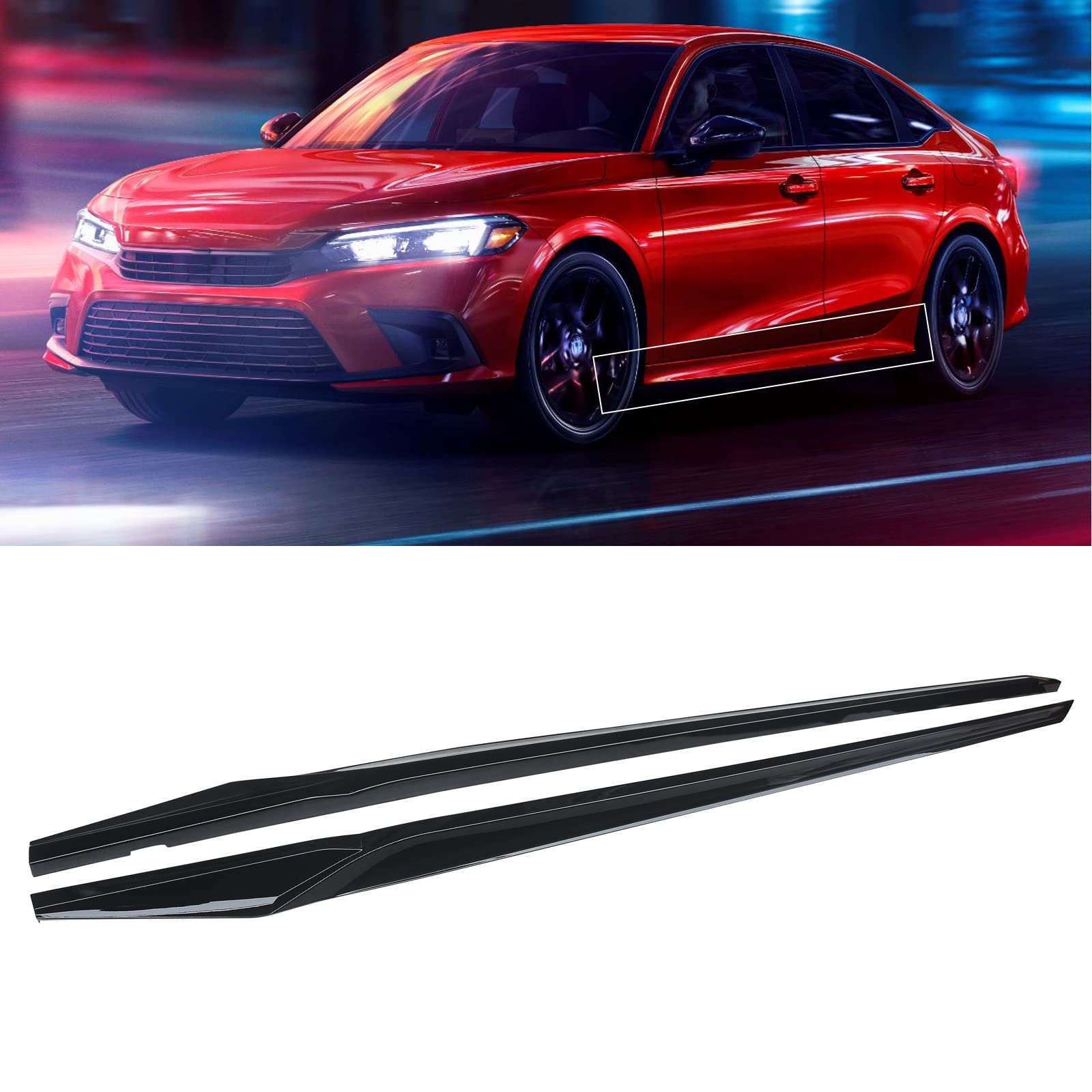 NINTE Side Skirt for 2022-2024 Honda Civic Sedan 4 Door - Gloss Black Rocker Panel Extension & Protector - Enhances Style & Protects Vehicle from Road Debris - Perfect for Car Enthusiasts & Daily Commuters