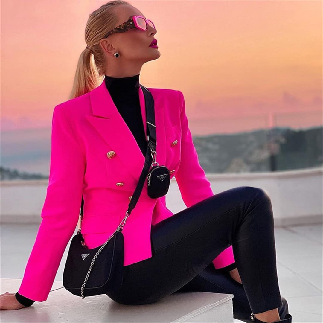 Stylish Pink Women's Fashion Blazer with Metal Buttons - Slim Fit Elegant Jacket for Office, Party & Business Casual Outfits
