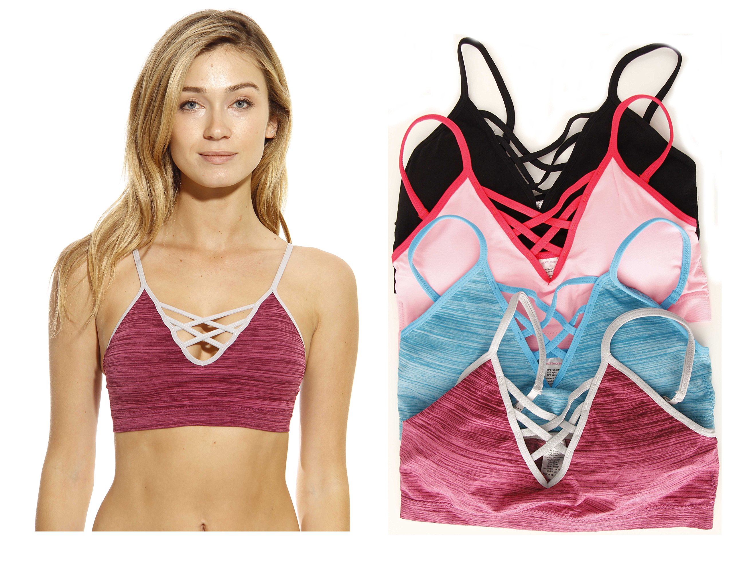 Wireless Seamless Sports Bra for Women - 4 Pack - Comfortable Workout Bras for Running, Yoga & Gym - Moisture Wicking & Breathable Activewear