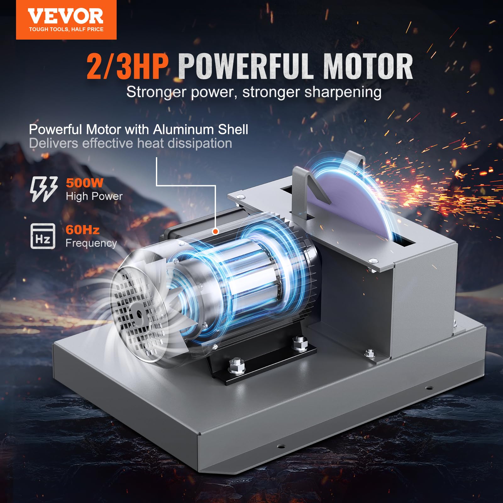 VEVOR 500W Lawn Mower Blade Sharpener - 2/3HP Bench Grinder with 7-inch Ceramic Wheel for High/Low Lift, Gator & Flat Blades | Professional Lawn Equipment Maintenance Tool for Home Garden & Landscaping