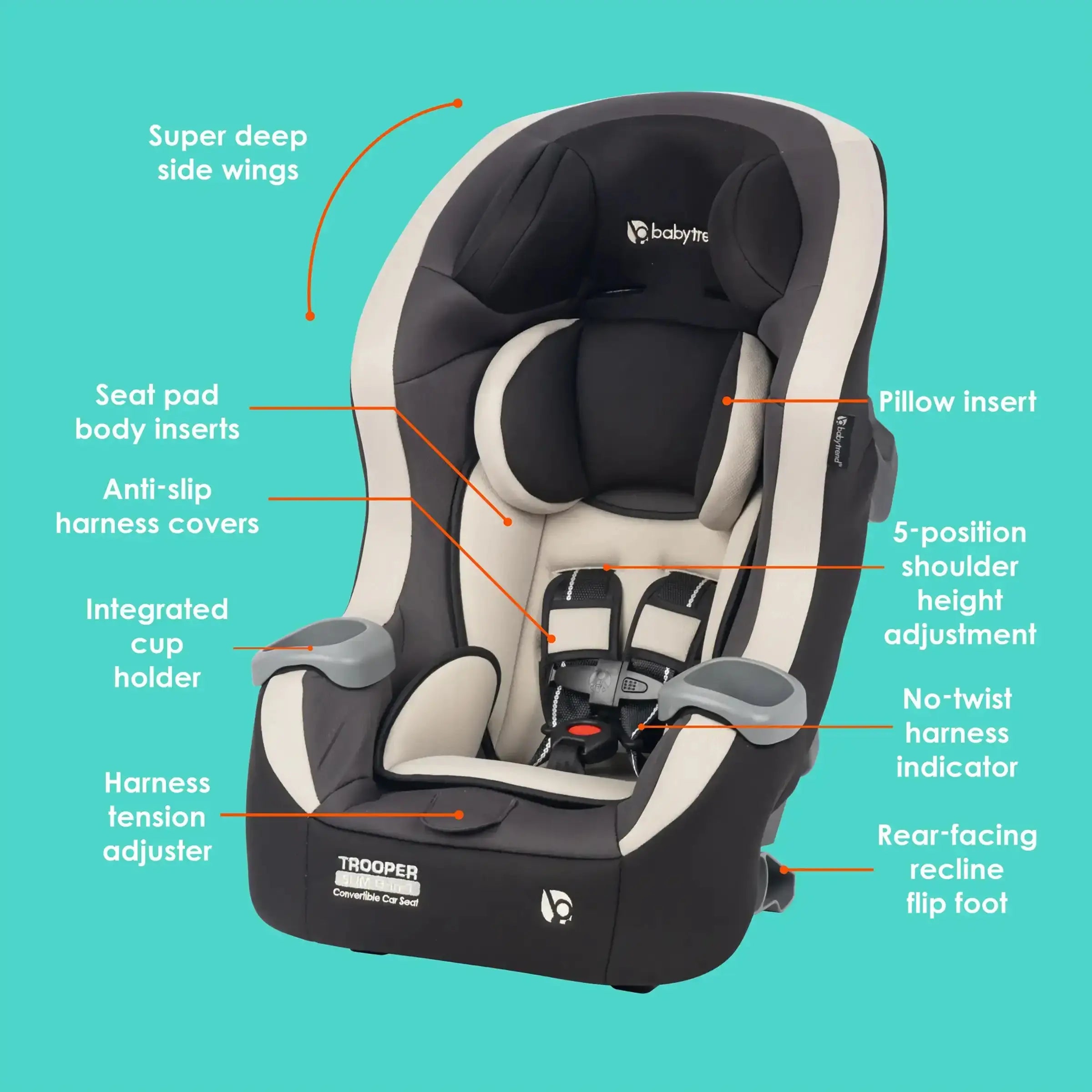 Trooper™ SLIM 3-in-1 Convertible Car Seat with Side Impact Protection - Desert Tan (Walmart Exclusive) | Safe for Infants, Toddlers & Big Kids | Perfect for Travel, School & Family Road Trips