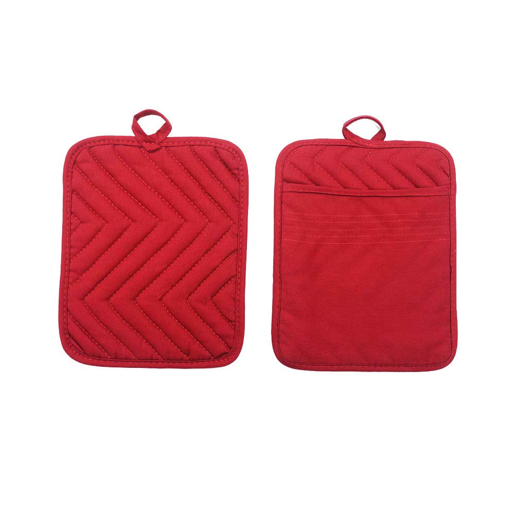 Anyi Heat Resistant Kitchen Pot Holders - Cotton Hot Pads for Counter Table with Pockets (Red) - Perfect for Cooking, Baking, and Handling Hot Dishes Safely