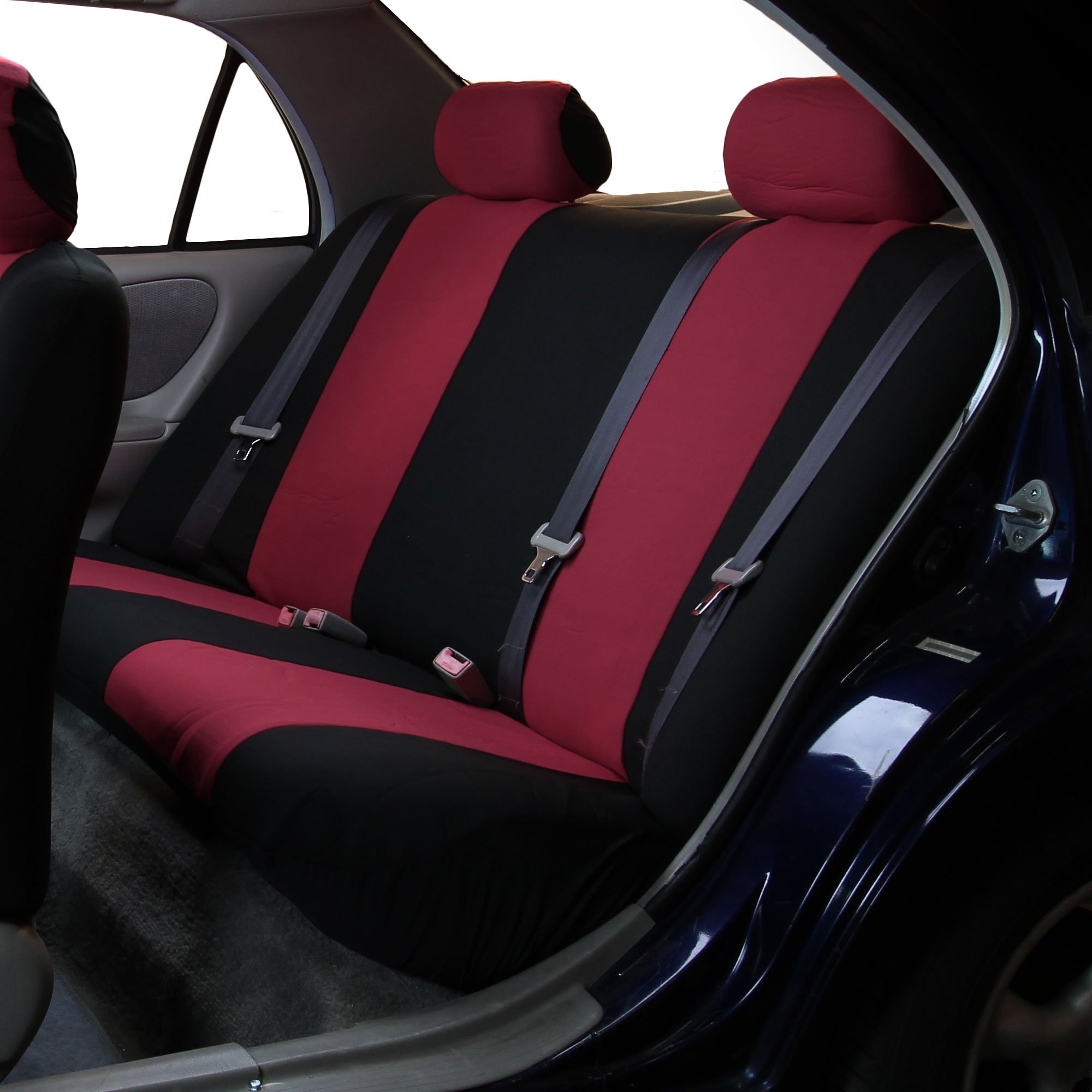 Universal Car Seat Covers Full Set - Burgundy Flat Cloth for Vans, Trucks & SUVs - Interior Protection & Comfort