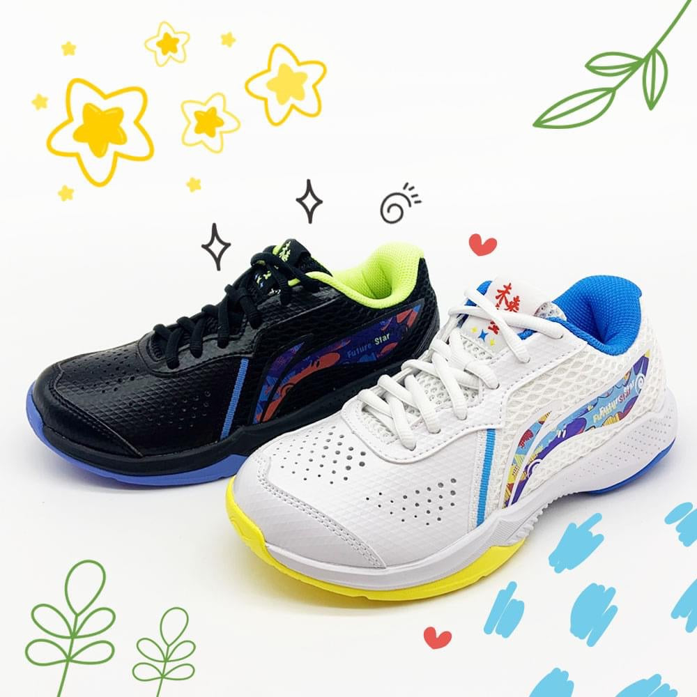 Li Ning Thunder Badminton Shoes for Kids - Breathable Lightweight White & Blue AYTT014-3 - Perfect for Indoor Sports & School PE Classes