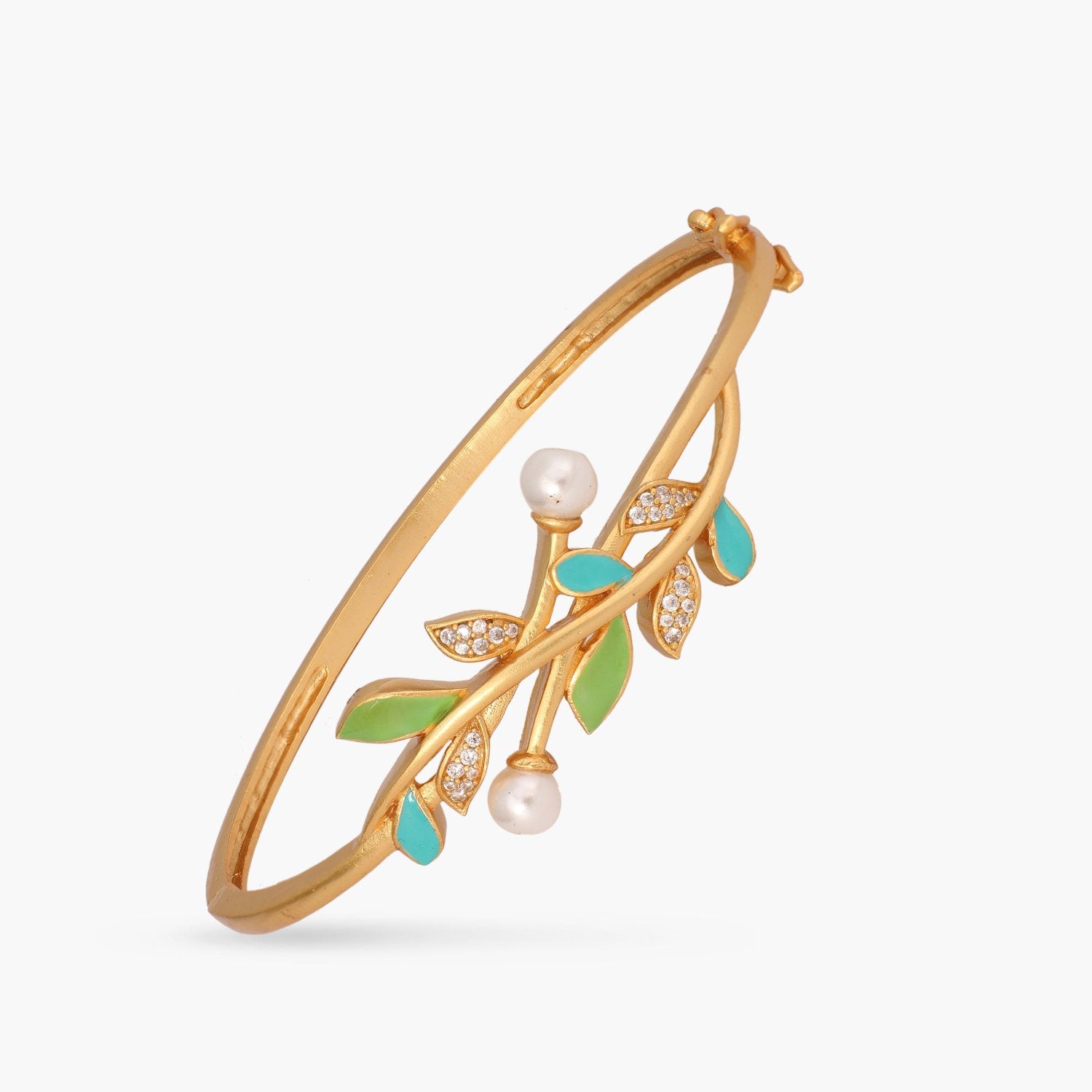Eriha Pearl Nakshtra CZ Green Leaf Bracelet - Elegant Cubic Zirconia Leaf Design Jewelry for Women | Perfect for Weddings, Parties & Special Occasions