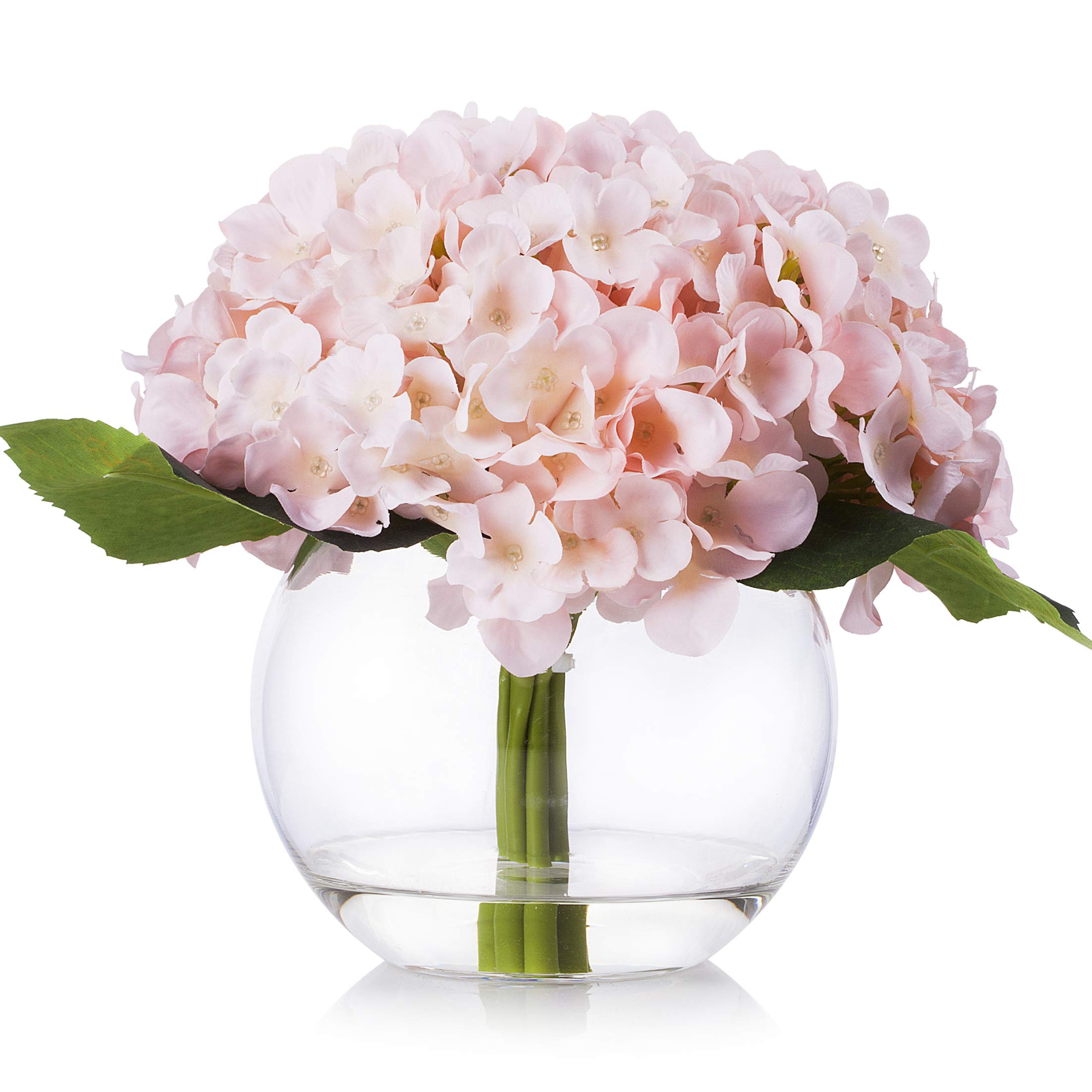 ENOVA HOME Real Touch Silk Hydrangea Flower Arrangement in Clear Glass Vase - Elegant Home & Wedding Decor (Blush Pink) | Perfect for Centerpieces, Table Decor, Living Room, Bedroom & Office Decorations