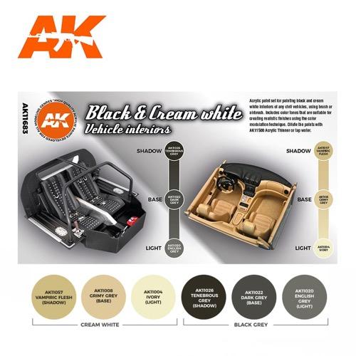 AK Interactive AK11683 AFV Series Black Interior & Cream White Acrylic Paint Set (3rd Gen) - Perfect for Model Kits, Miniatures & DIY Crafts