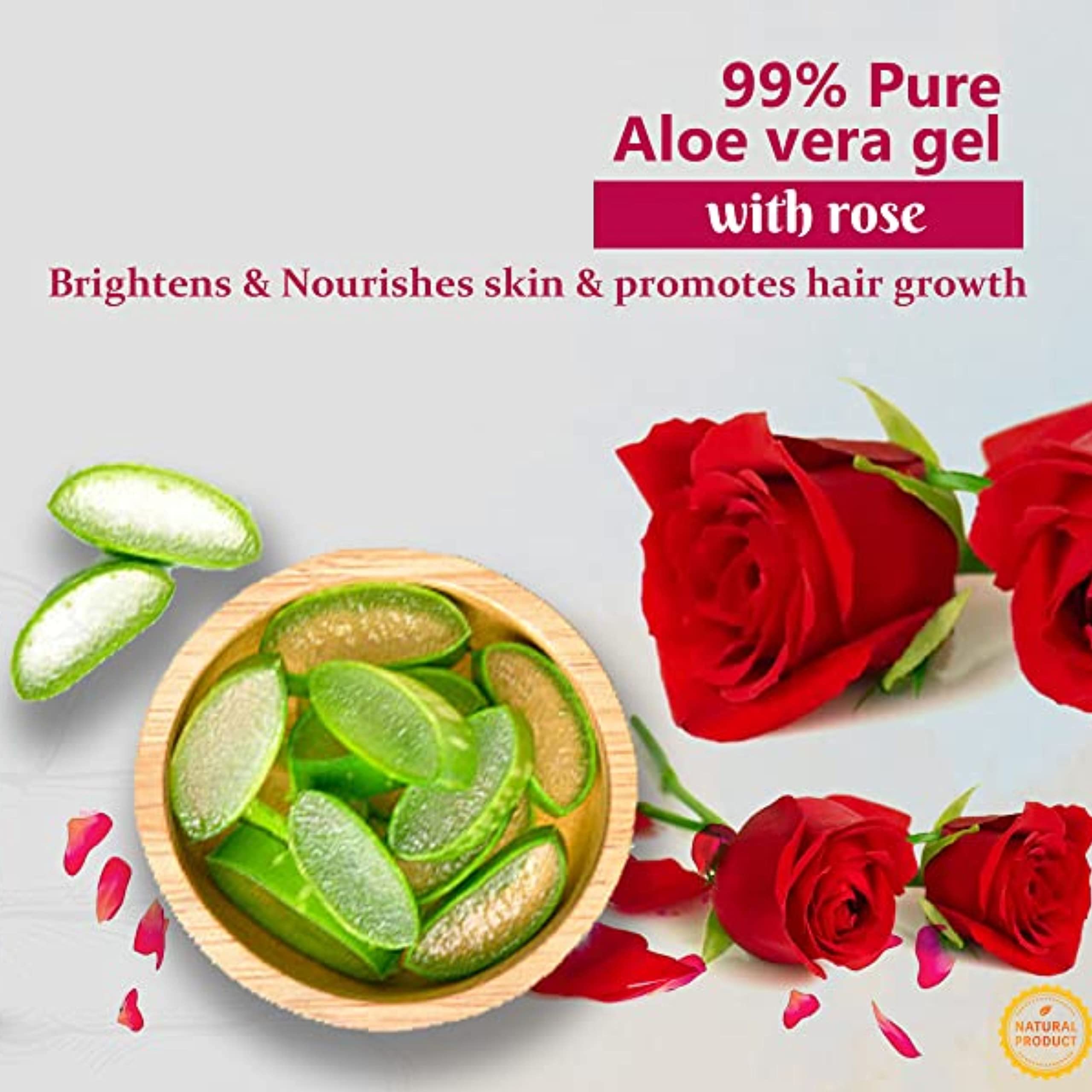 Lovelook 100% Pure Rose Aloe Vera Gel for Skin & Hair Care - 8oz (220g) - Hydrating Face Moisturizer, Sunburn Relief & Hair Conditioner - Perfect for Daily Skincare Routine & After Sun Treatment