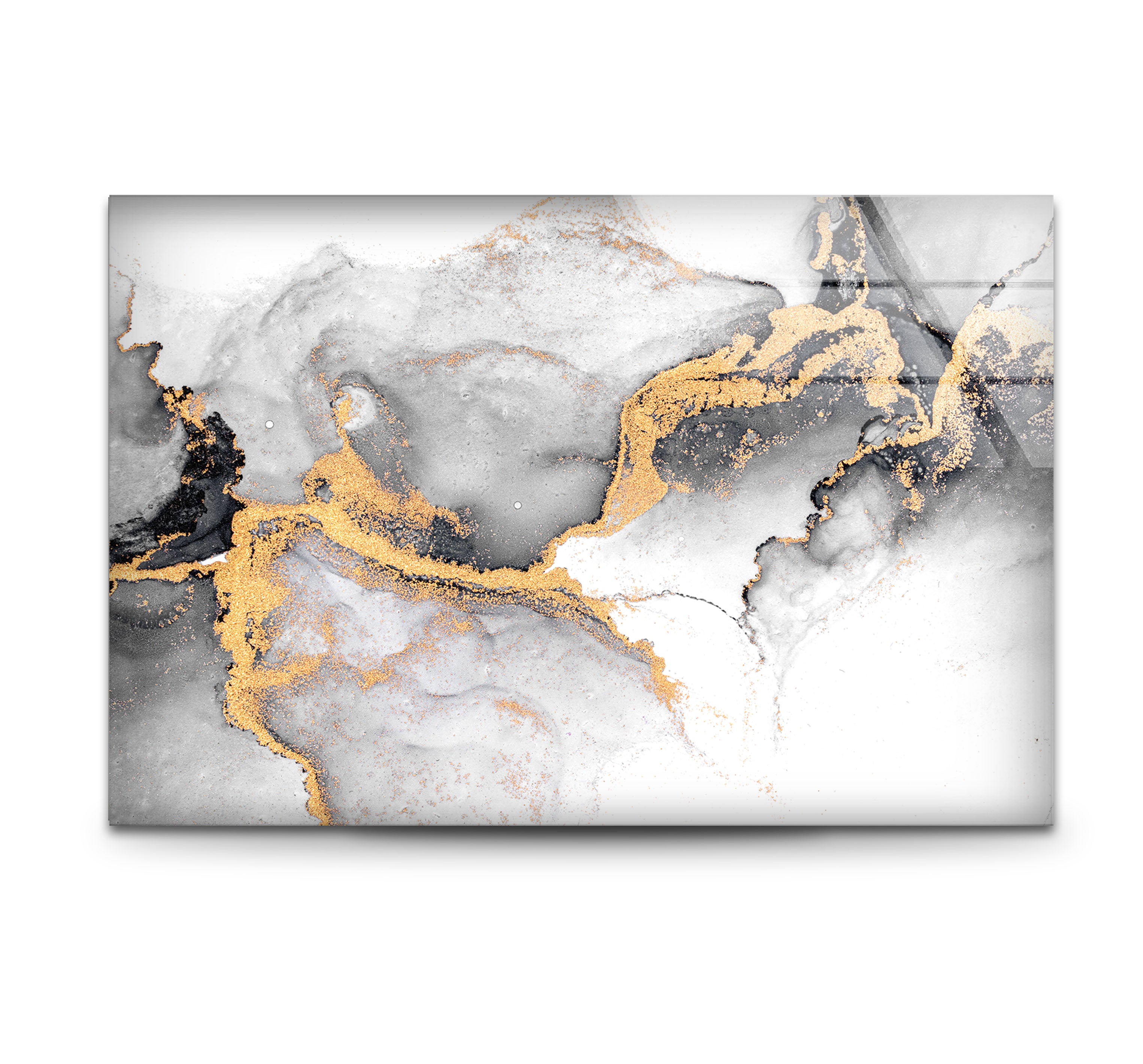 Black White and Gold Abstract Wall Art - Minimalist Glass Print for Modern Home & Office Decor | Perfect for Living Room, Bedroom & Office Spaces