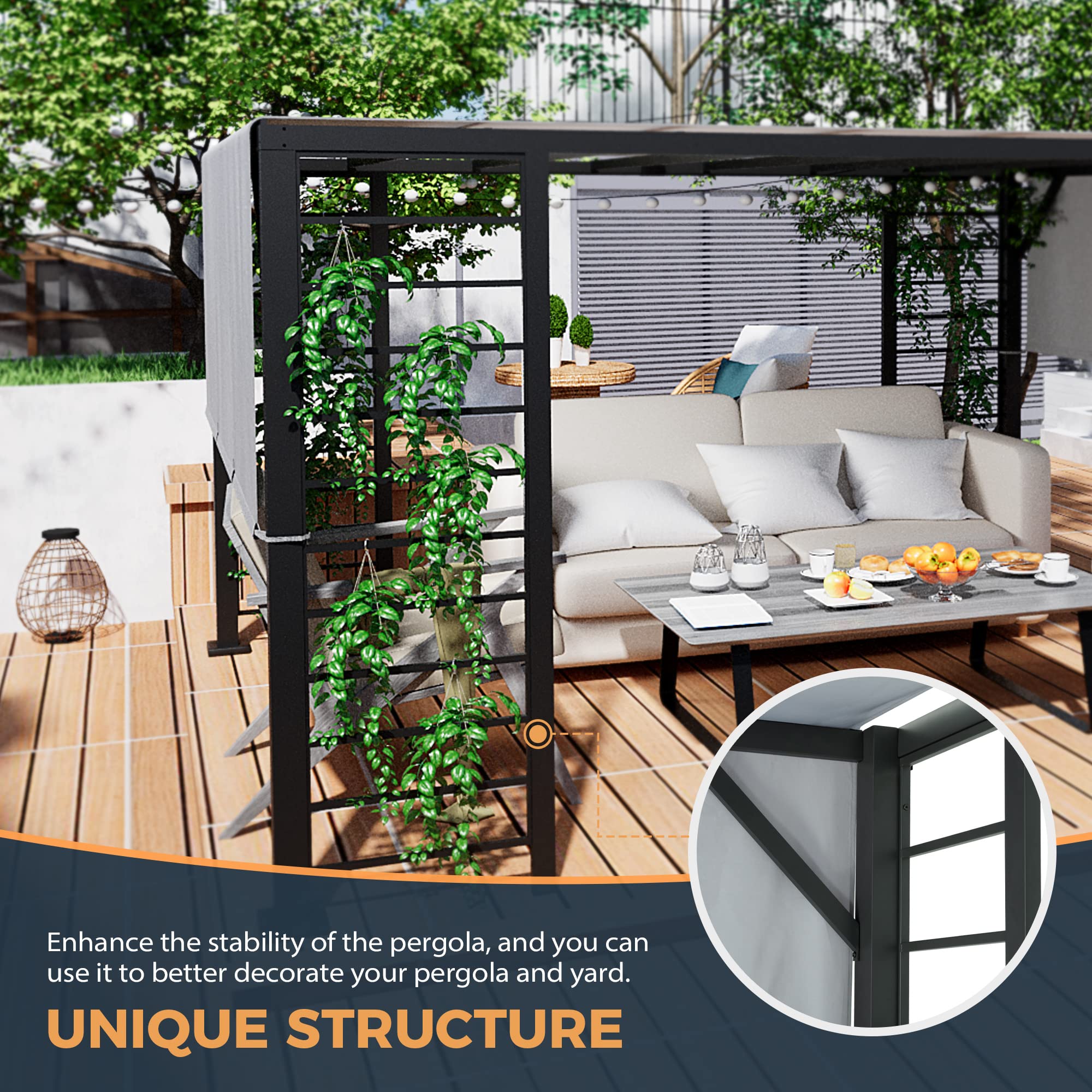 HAPPATIO 10' X 12' Retractable Pergola with Sun Shade Canopy - Aluminum Frame Outdoor Patio Cover for Backyard, Garden, Deck - Grey (Perfect for Shading, Lounging & Outdoor Entertaining)