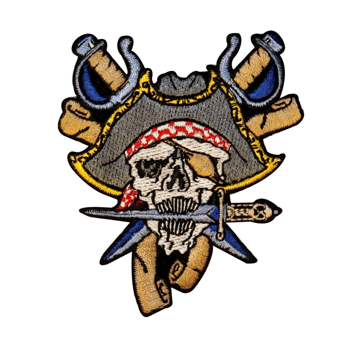 Pirate Skull Face With Dagger Patch - Captain Bones Embroidered Iron On Applique for Costumes, Jackets & DIY Crafts