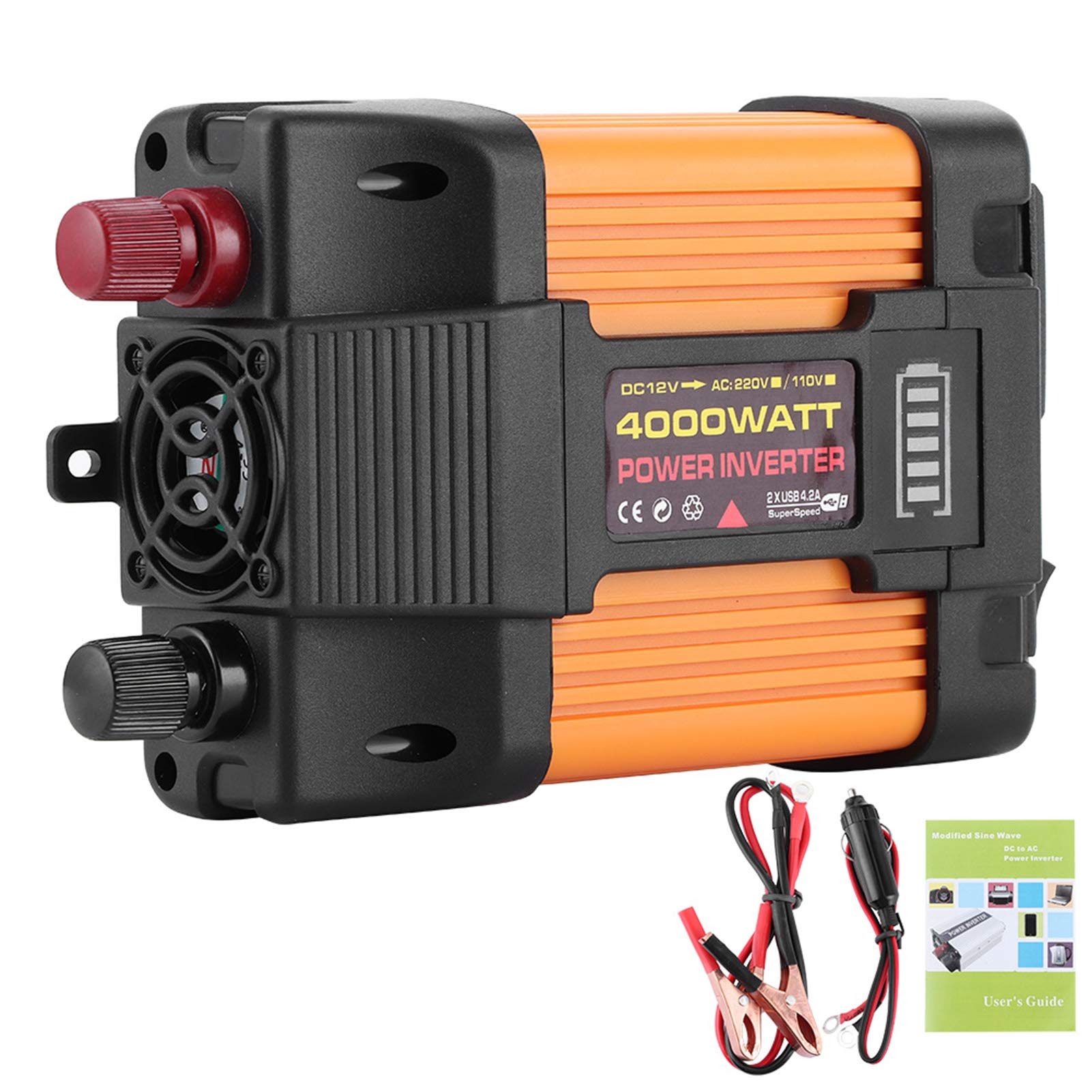 4000W Duokon Car Power Inverter with Dual USB Ports & Cigarette Lighter Plug - 12V DC to 220V AC Modified Sine Wave Converter for Road Trips, Camping & Charging Laptops