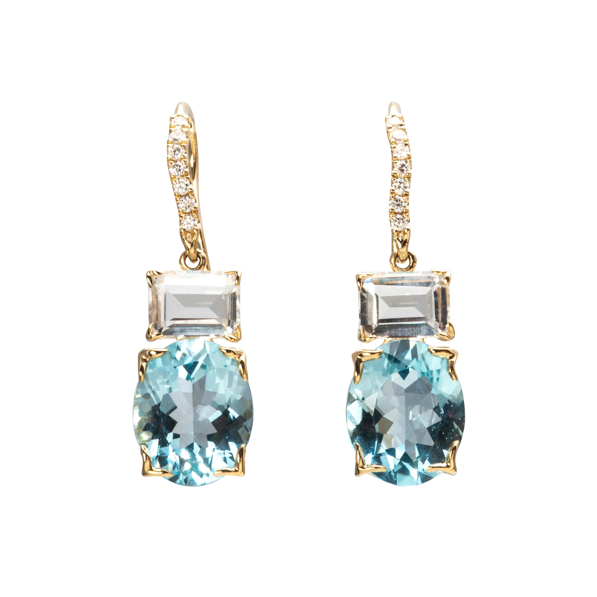 14K Gold Blue & White Topaz River Earrings for Women - Elegant Dangle Earrings for Parties, Weddings & Special Occasions
