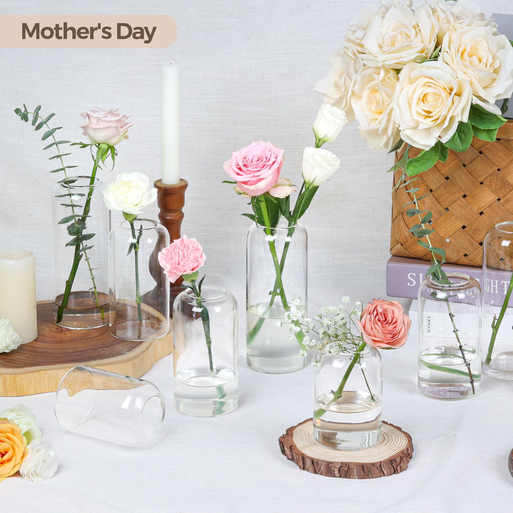 12 Pack Small Glass Flower Vases - Clear Bud Vases Bulk Set for Home Decor, Wedding Centerpieces, Bathroom & Table Decorations - Perfect for Housewarming, Valentine's Day, Mother's Day & Thanksgiving Gifts