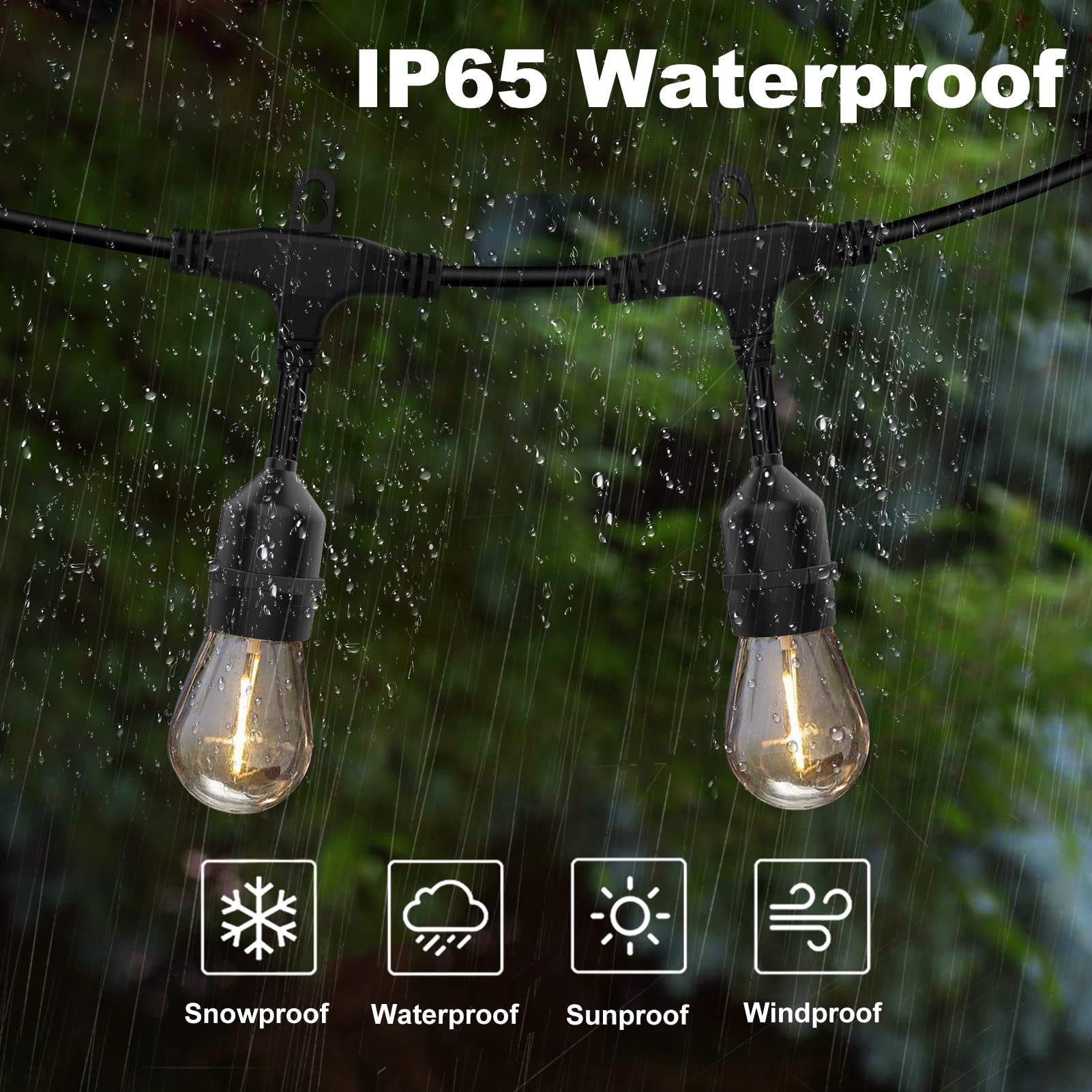 150ft LED Outdoor String Lights Waterproof - 50 Shatterproof Dimmable Edison Bulbs for Patio, Garden, Gazebo, Bistro | Warm White Connectable Lights for Wedding, Birthday Party & Backyard Decor
