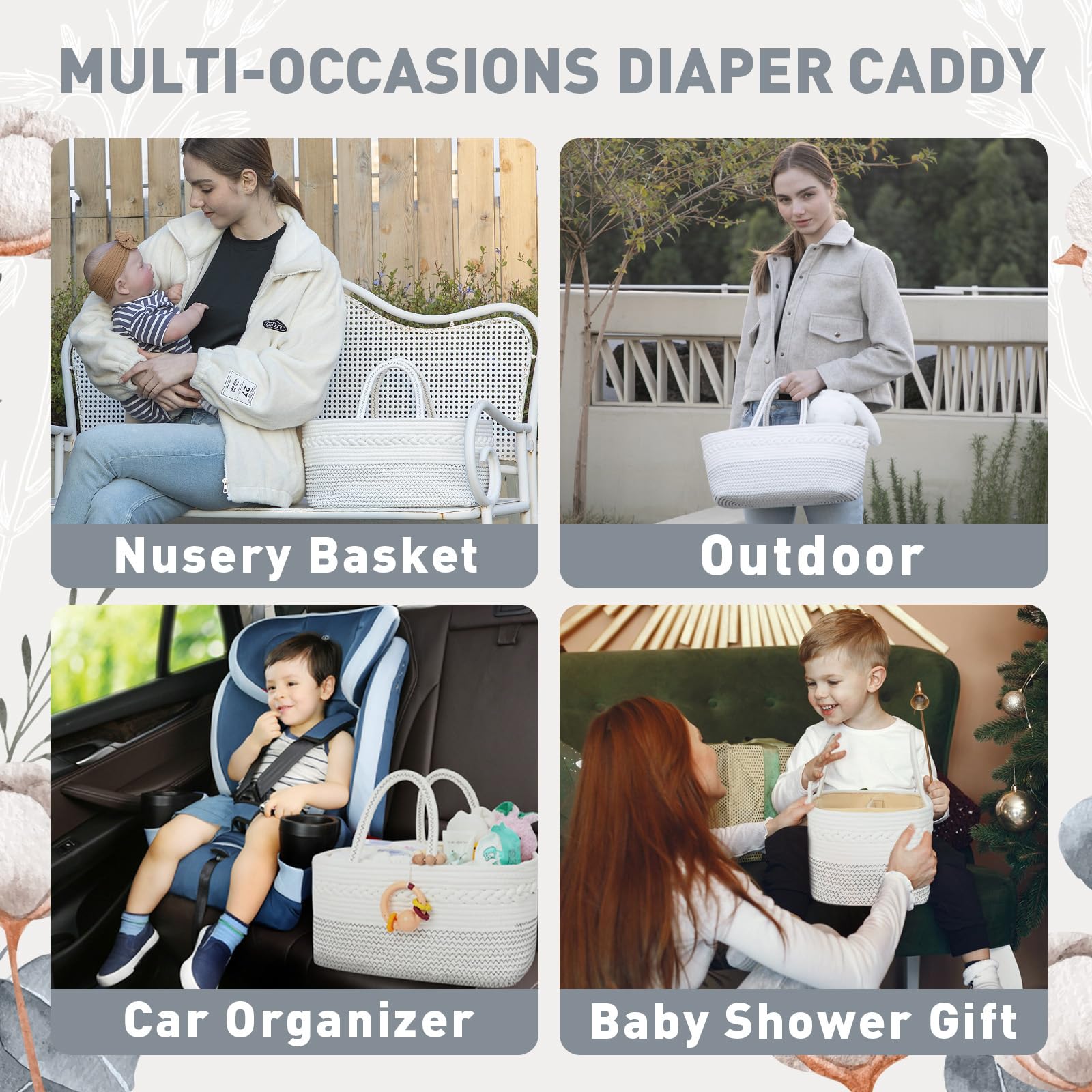 **Miss Fong Portable Diaper Caddy Organizer with Removable Dividers - Baby Storage Basket for Nursery, Car & Travel - Perfect Baby Shower Gift for Newborns (Black)**    *(Ideal for keeping diapers, wipes, creams & baby essentials organized at home, in the car, or on-the-go!)*