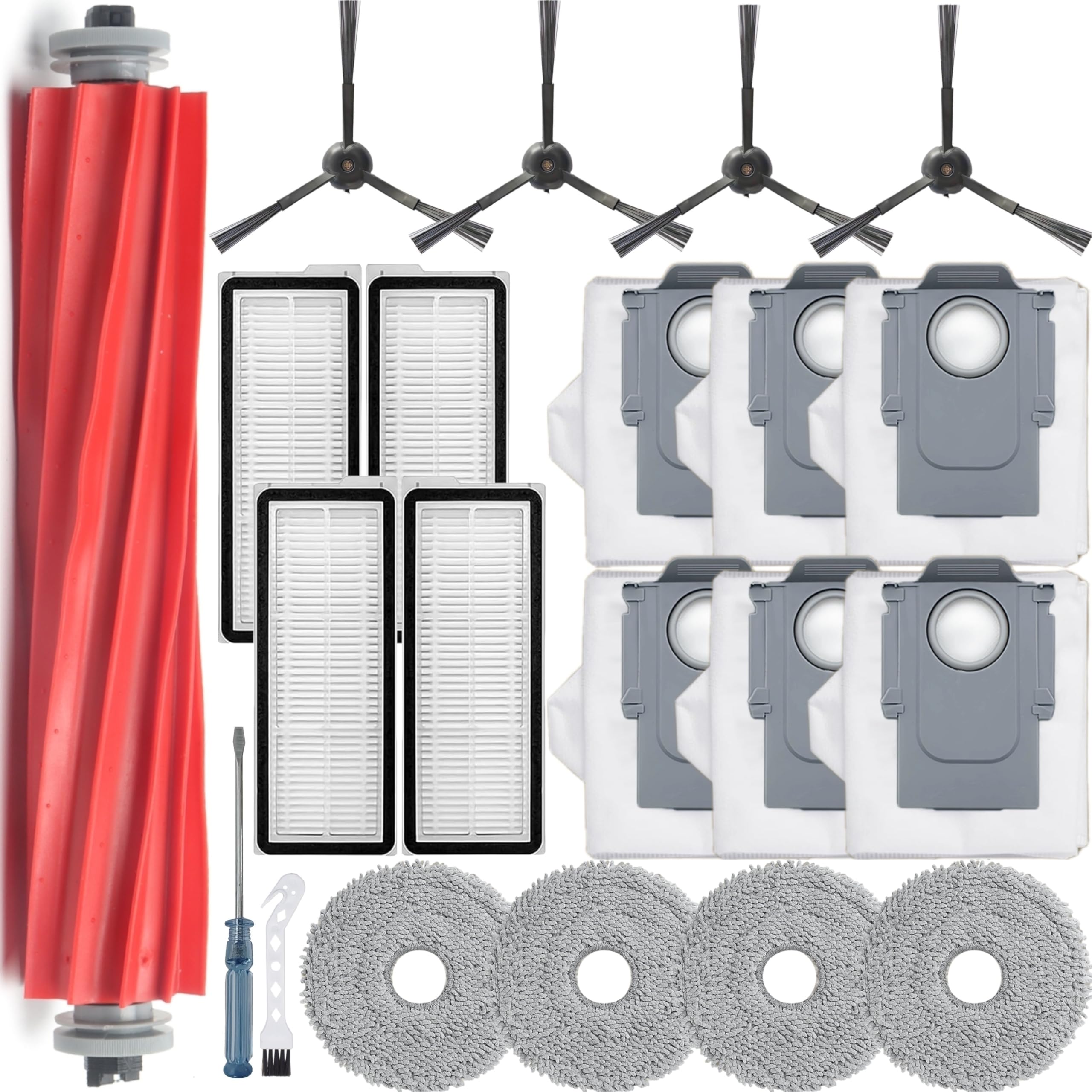 19Pcs Replacement Parts Kit for Roborock Q Revo S/Qrevo Pro/Qrevo Plus Vacuum Cleaner - 1 Main Brush, 4 Mop Pads, 4 Side Brushes, 4 HEPA Filters, 6 Vacuum Bags (Not for Qrevo) | Compatible Accessories for Deep Cleaning & Maintenance
