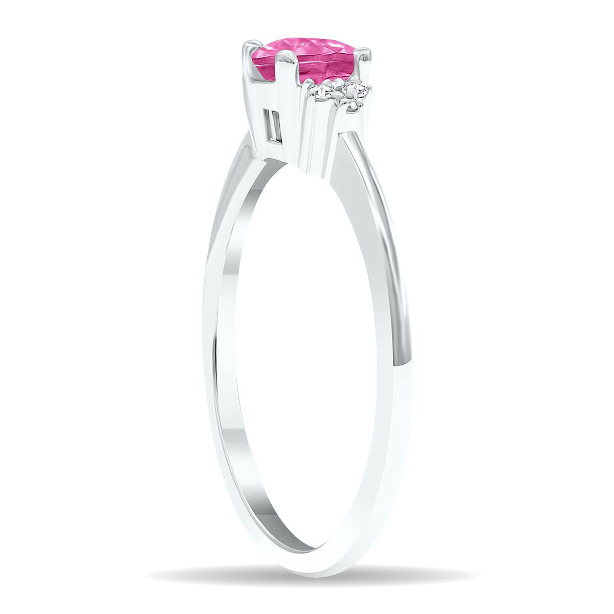 10K White Gold Women's Pink Topaz & Diamond Half Moon Ring - Elegant Jewelry for Weddings, Anniversaries & Special Occasions