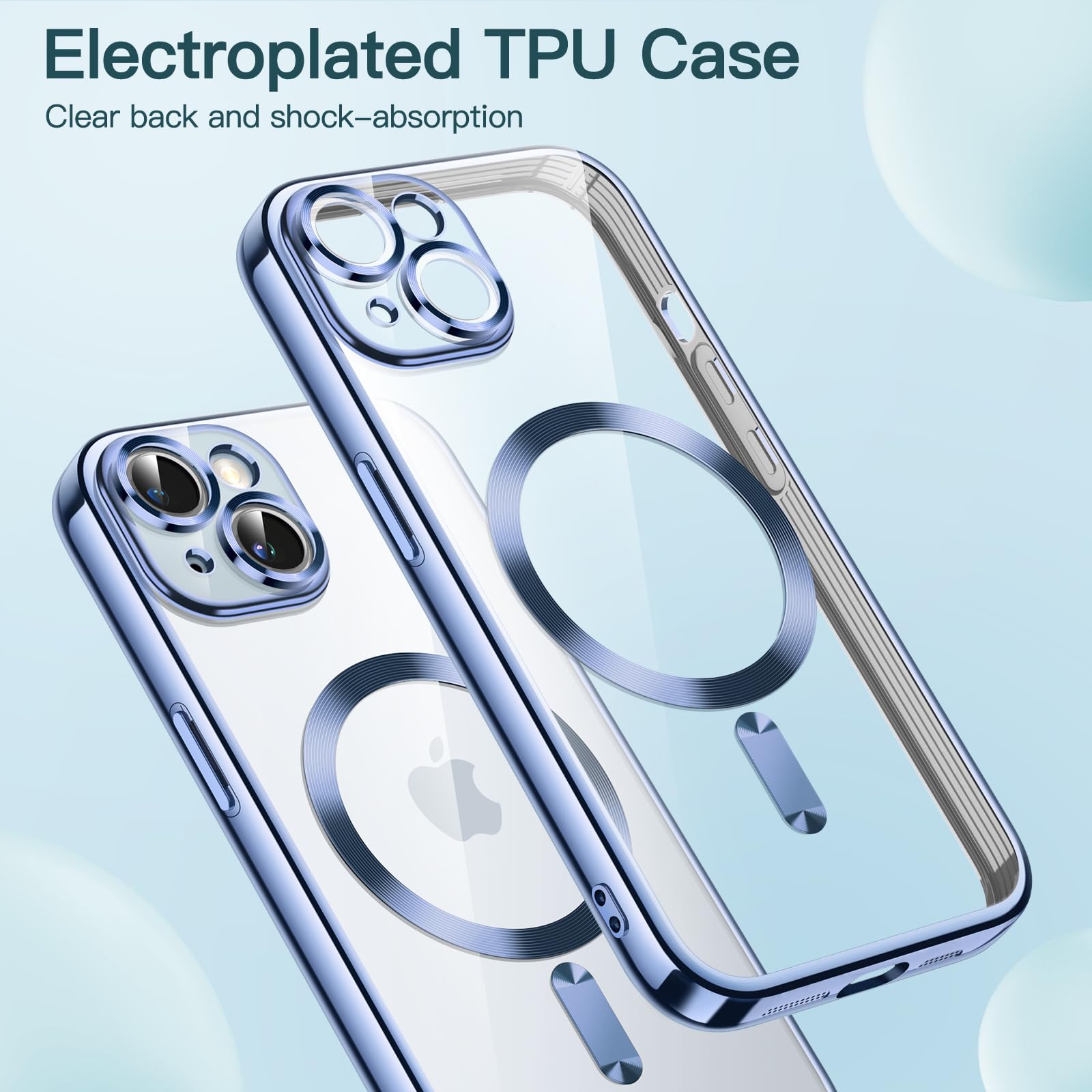 JETech iPhone 15 Plus 6.7-Inch Clear Soft TPU Case with Camera Protection | MagSafe Compatible | Shockproof Electroplated Cover | Sierra Blue | Perfect for Daily Use, Wireless Charging & Drop Protection