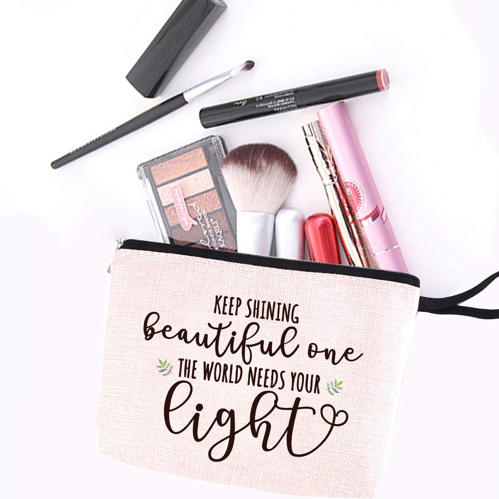 Hanamiya Na Inspirational Gifts for Women - Personalized Motivational Makeup Bag - Keep Shining Beautiful One The World Needs Your Light - Perfect Birthday, Christmas & Graduation Gifts for Her - Great for Travel, Work & Daily Makeup Storage