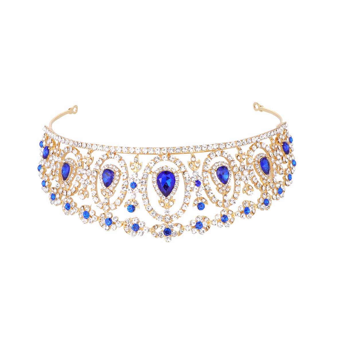 1PC Baroque Bridal Crown Rhinestone Crystal Tiara - Wedding, Birthday, Pageant Hair Accessories for Women (Sapphire Blue) - Perfect for Bridal Showers, Prom, and Special Occasions