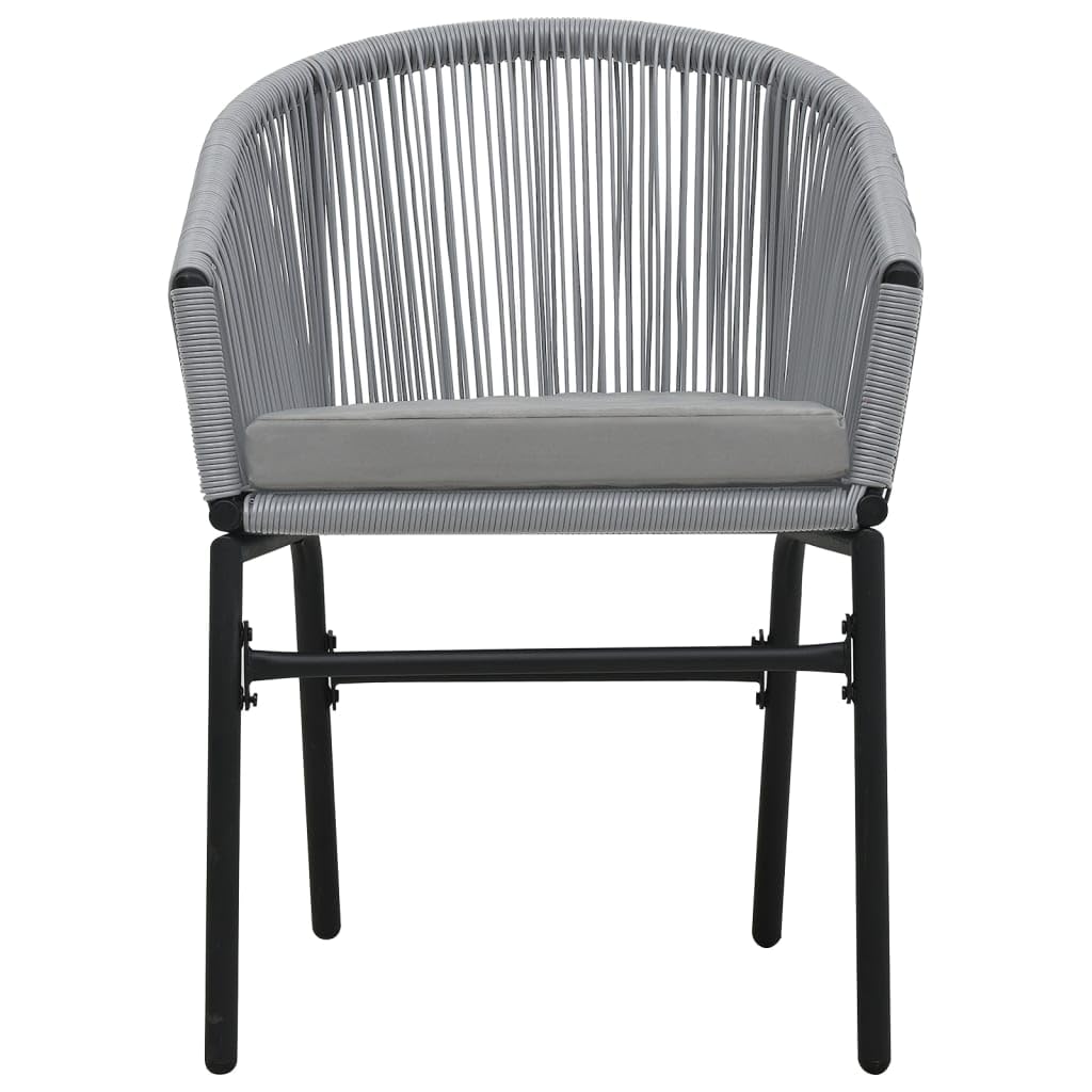 vidaXL 3-Piece Patio Bistro Set with Cushions - Gray PE Rattan Outdoor Furniture, Round Glass-Top Table Conversation Set for Garden, Deck, and Backyard Relaxation