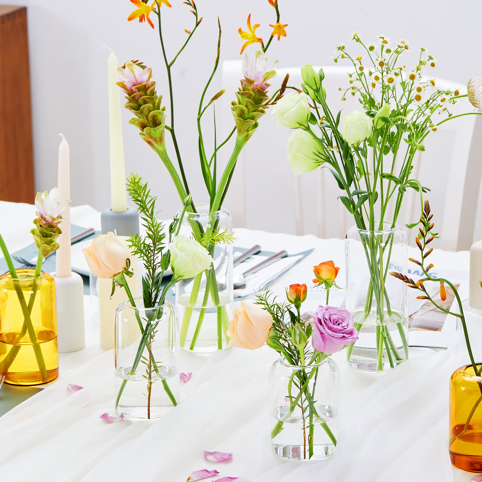 ZENS Set of 3 Modern Glass Bud Vases - Thick Blown Glass Small Flower Vases for Wedding Centerpieces, Home Decor, Bathroom & Party Events - Perfect for Fresh Flowers, Table Decorations and Gift Giving