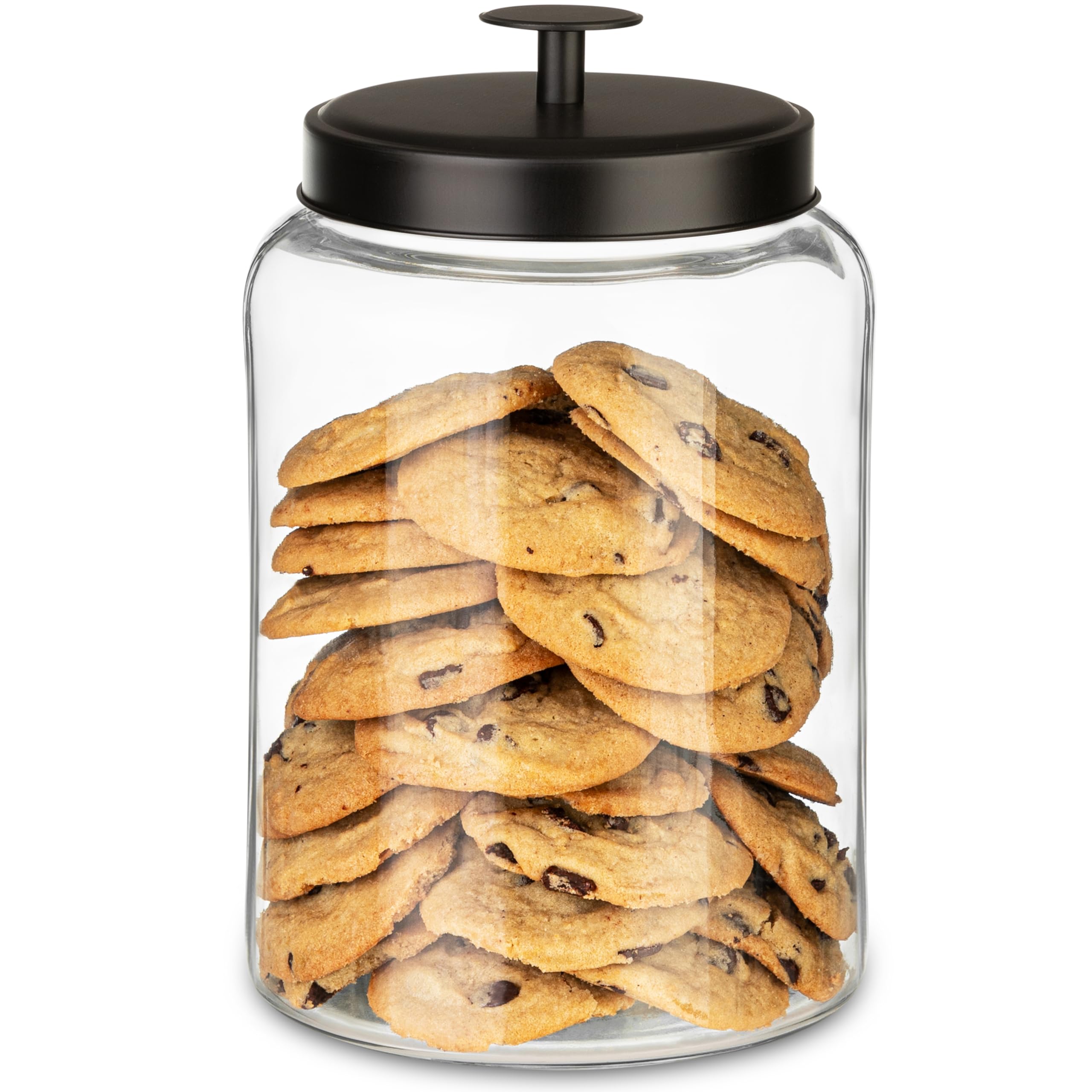 1 Gallon Glass Cookie Jar with Matte Black Metal Lid - Airtight Food Storage Container for Cookies, Candy, Dried Fruits & Nuts - Perfect for Kitchen, Pantry or Laundry Room Organization - Pack of 1 - Great for Home Baking & Bulk Food Storage