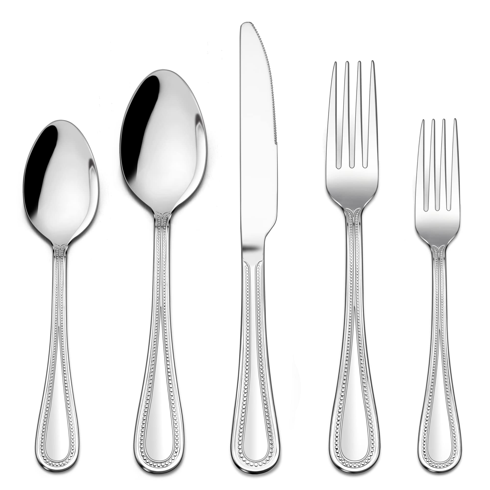 Premium 60-Piece Stainless Steel Flatware Set for 12 - Elegant Silverware with Pearled Edge for Kitchen, Restaurant & Party Use | Includes Forks, Knives & Spoons | Dishwasher Safe | Perfect for Fine Dining, Wedding Receptions & Holiday Gatherings