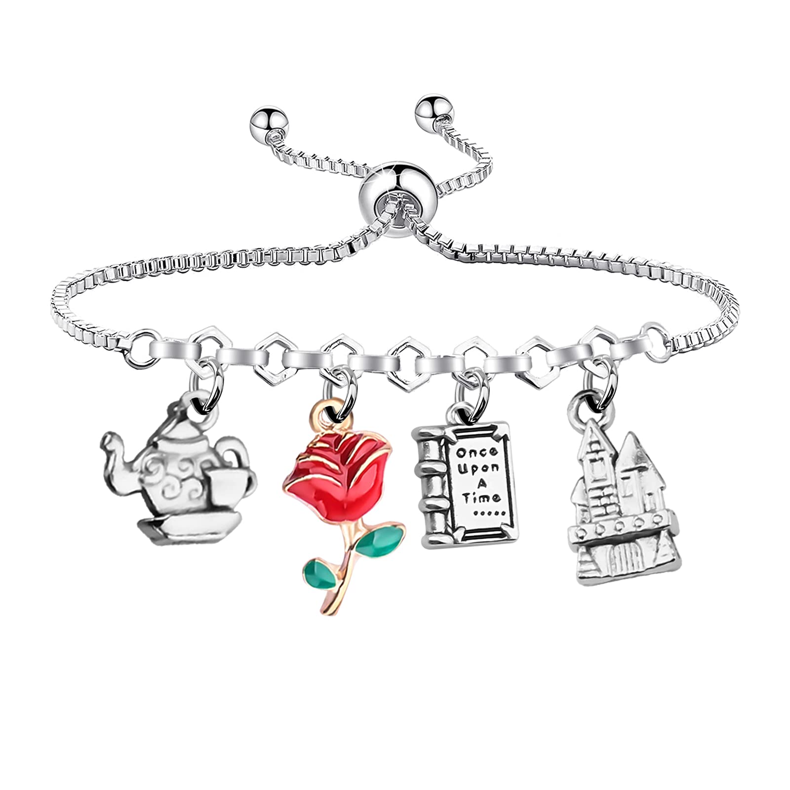 MYOSPARK Beauty and the Beast Inspired Belle Rose Flower Princess Bracelet - Disney Movie Jewelry Gift for Women, Girls, Fans - Perfect for Cosplay, Birthday, Anniversary, Valentine's Day Gifts