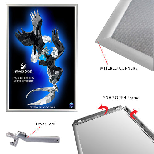 24x36 Euro Security Snap Frame Poster Sign Holder - Silver Metal Finish with Frame Lever Tool | Ideal for Retail Displays, Restaurants, and Office Signage