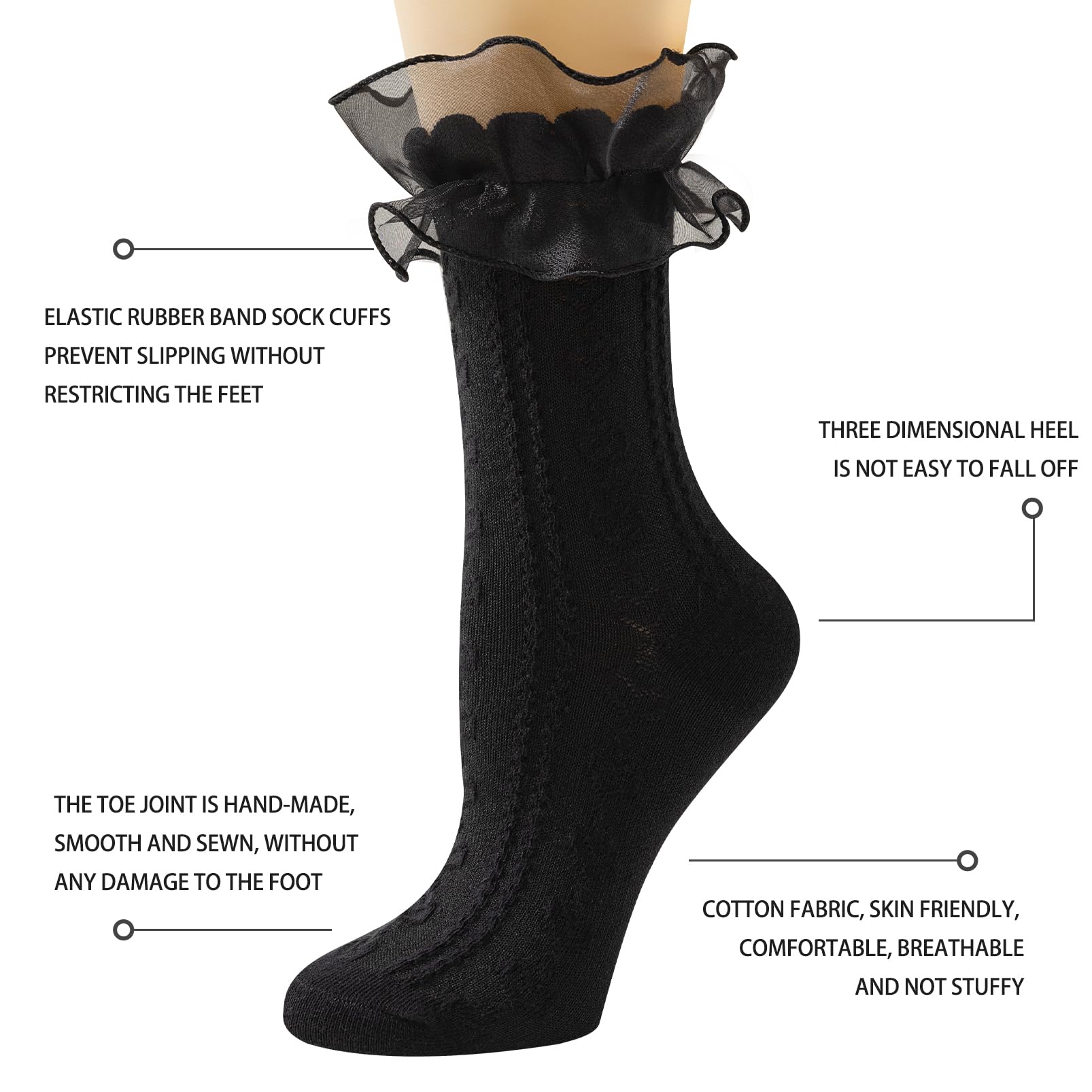 Women's Lace Ruffle Socks - Soft Cotton Frilly Ankle Socks for Ladies & Girls | Cute Lolita Princess Style | Perfect for Cosplay, Tea Parties & Vintage Fashion Outfits