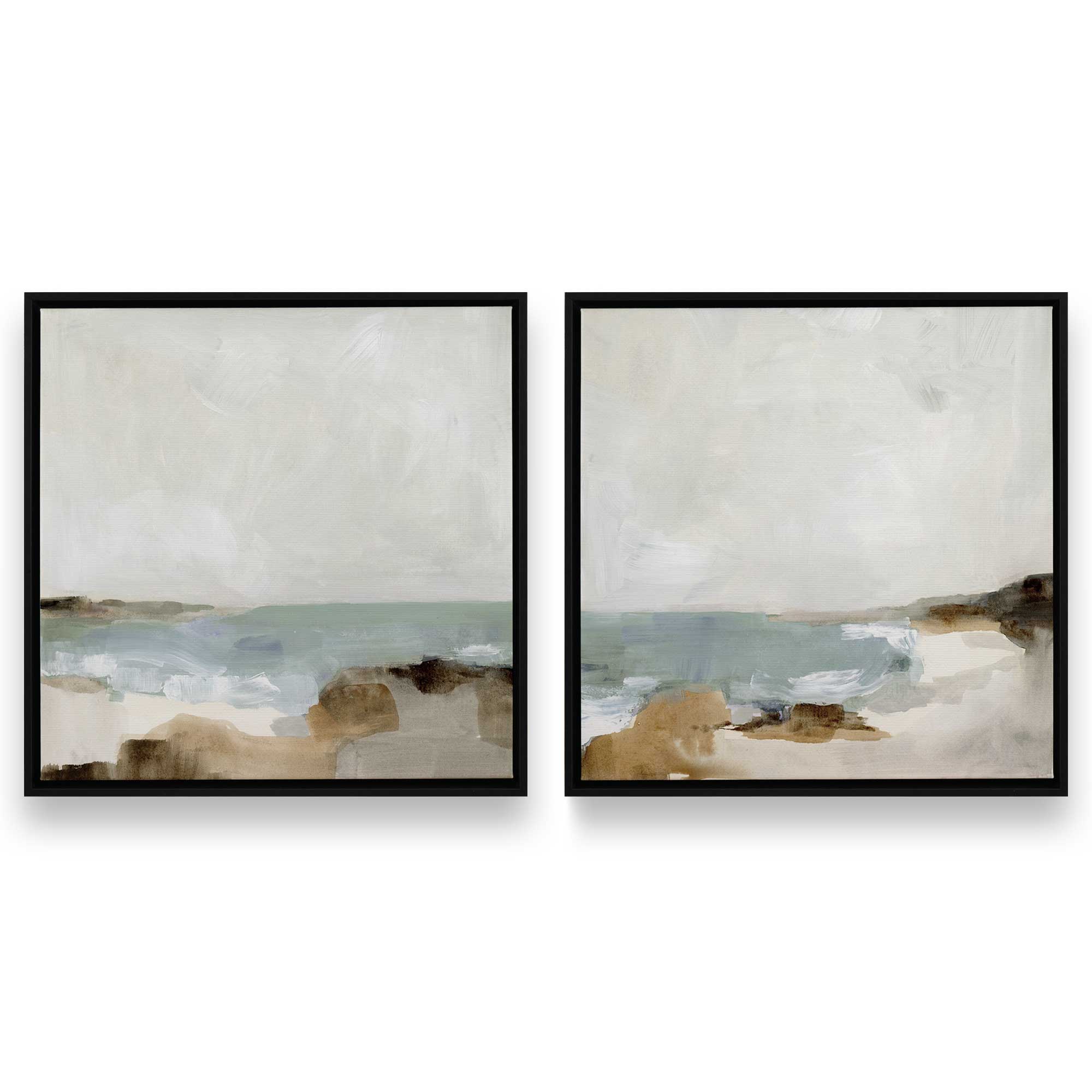 Gentle Tides and Sky - Set of 2 Modern Coastal Canvas Wall Art Prints for Beach House Decor, Living Room, Bedroom