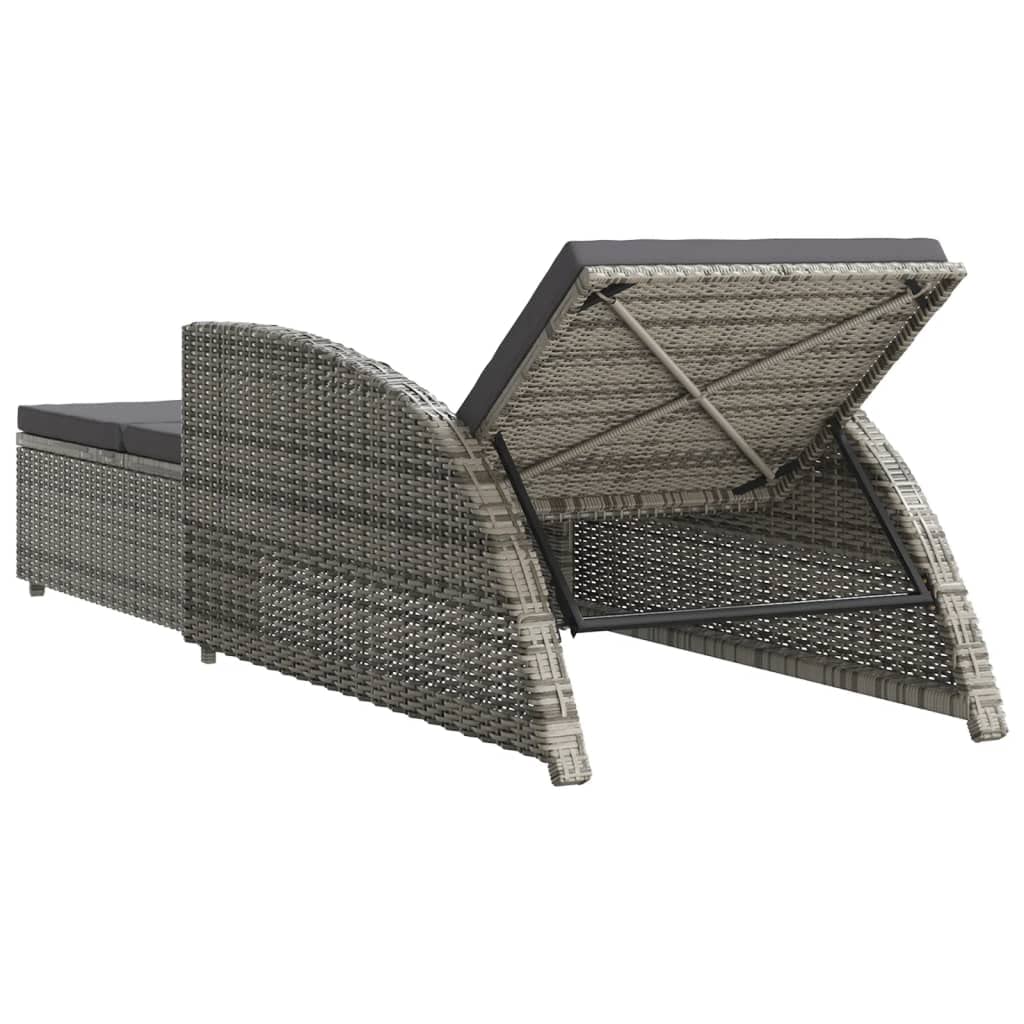 Premium Poly Rattan Sun Lounger with Dark Gray Cushion - Adjustable Backrest & Curved Armrests - Weather-Resistant Outdoor Patio Furniture for Garden, Poolside & Backyard Relaxation - Gray
