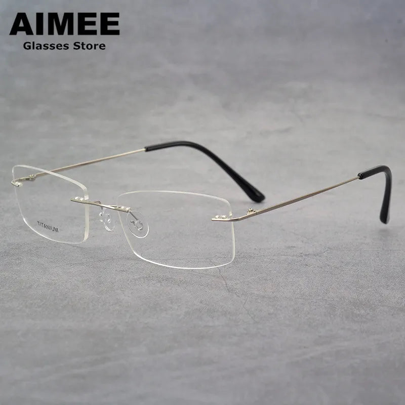 Aimee Unisex Rimless Square Titanium Eyeglasses 4100 - Lightweight Durable Frame for Men & Women - Perfect for Reading, Work, and Everyday Wear