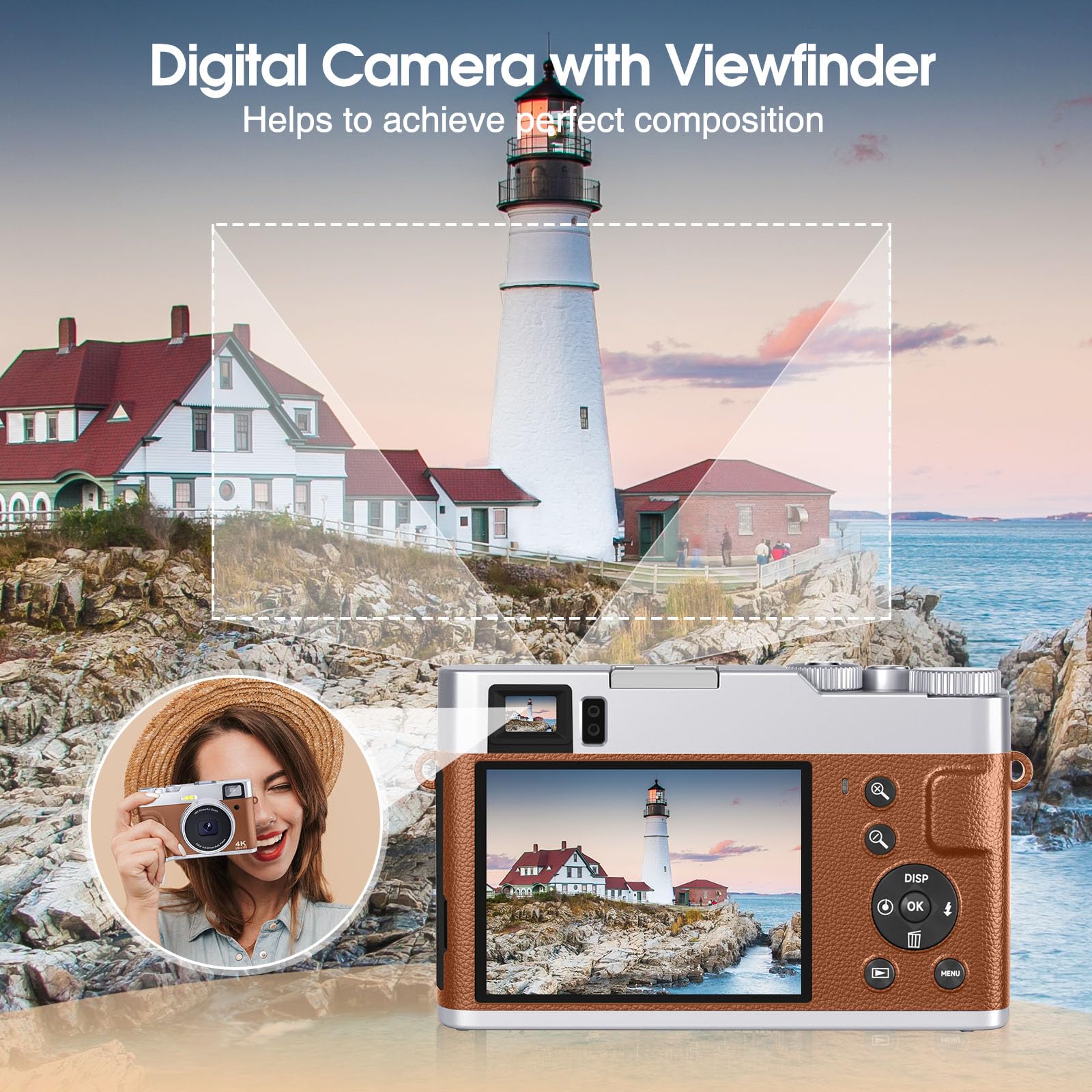 4K Vlogging Camera with Autofocus & Viewfinder - 48MP Digital Camera for Photography, 16X Zoom, Anti-Shake & Flash - Portable Travel Camera for YouTube, TikTok & Outdoor Adventures