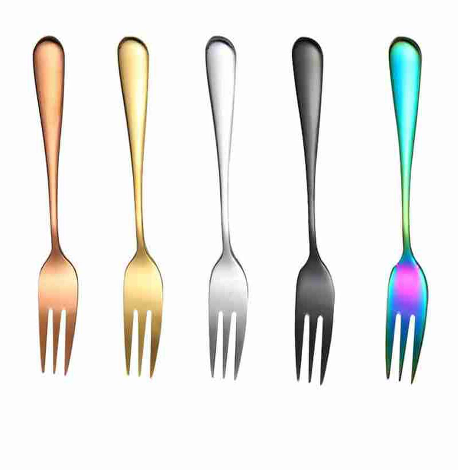VEIREN 5-Piece Stainless Steel Dessert Forks Set - 3-Tine Fruit Forks for Salad, Appetizer, Cake, Snack & Tea - Perfect for Cocktail Parties, Birthday Celebrations & Wedding Events - Portable 5.5-inch Tableware for Home & Restaurant Use