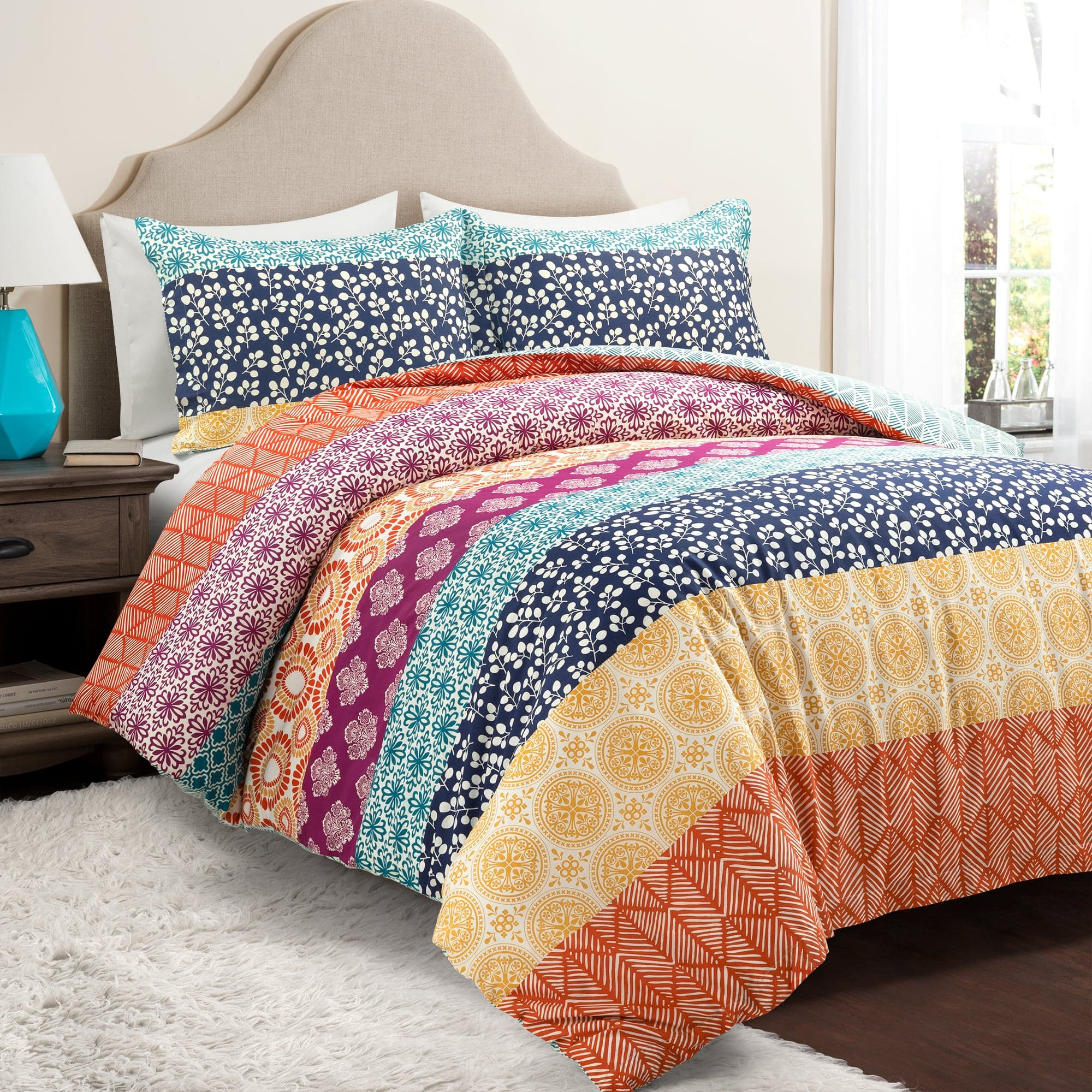 Bohemian Stripe Cotton Reversible Duvet Cover Set - King Size, 3-Piece Bedding Set with Pillowcases - Soft & Breathable for All Seasons - Perfect for Boho Chic, Farmhouse & Modern Bedroom Decor