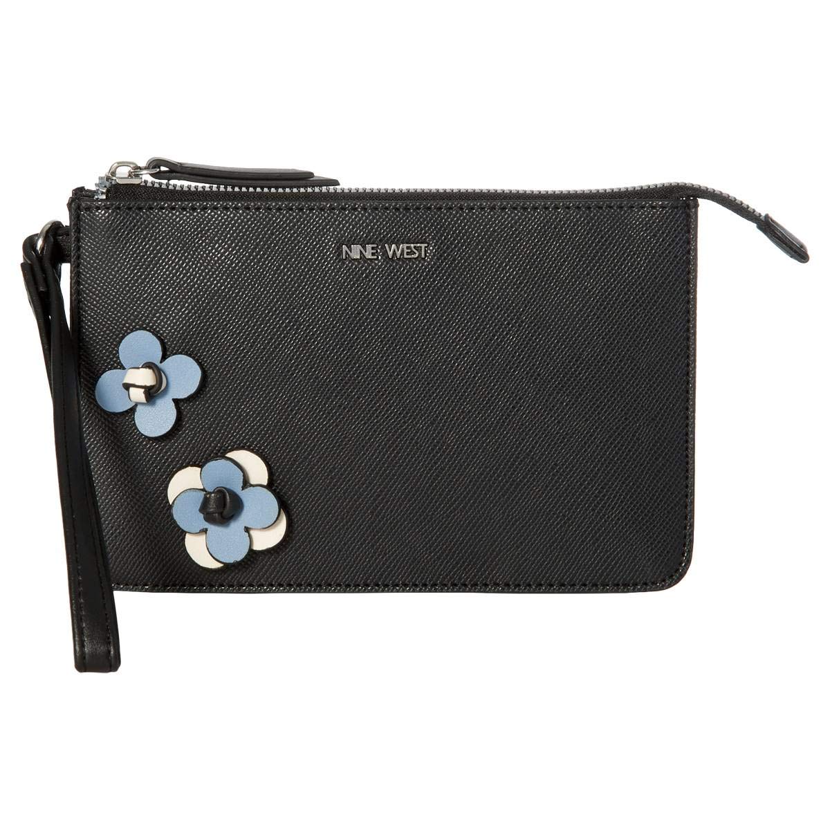 Nine West Logo Purse Handbag Crossbody & Wristlet 2-Piece Set - Black Floral Design for Women | Perfect for Work, Travel, and Evening Outings