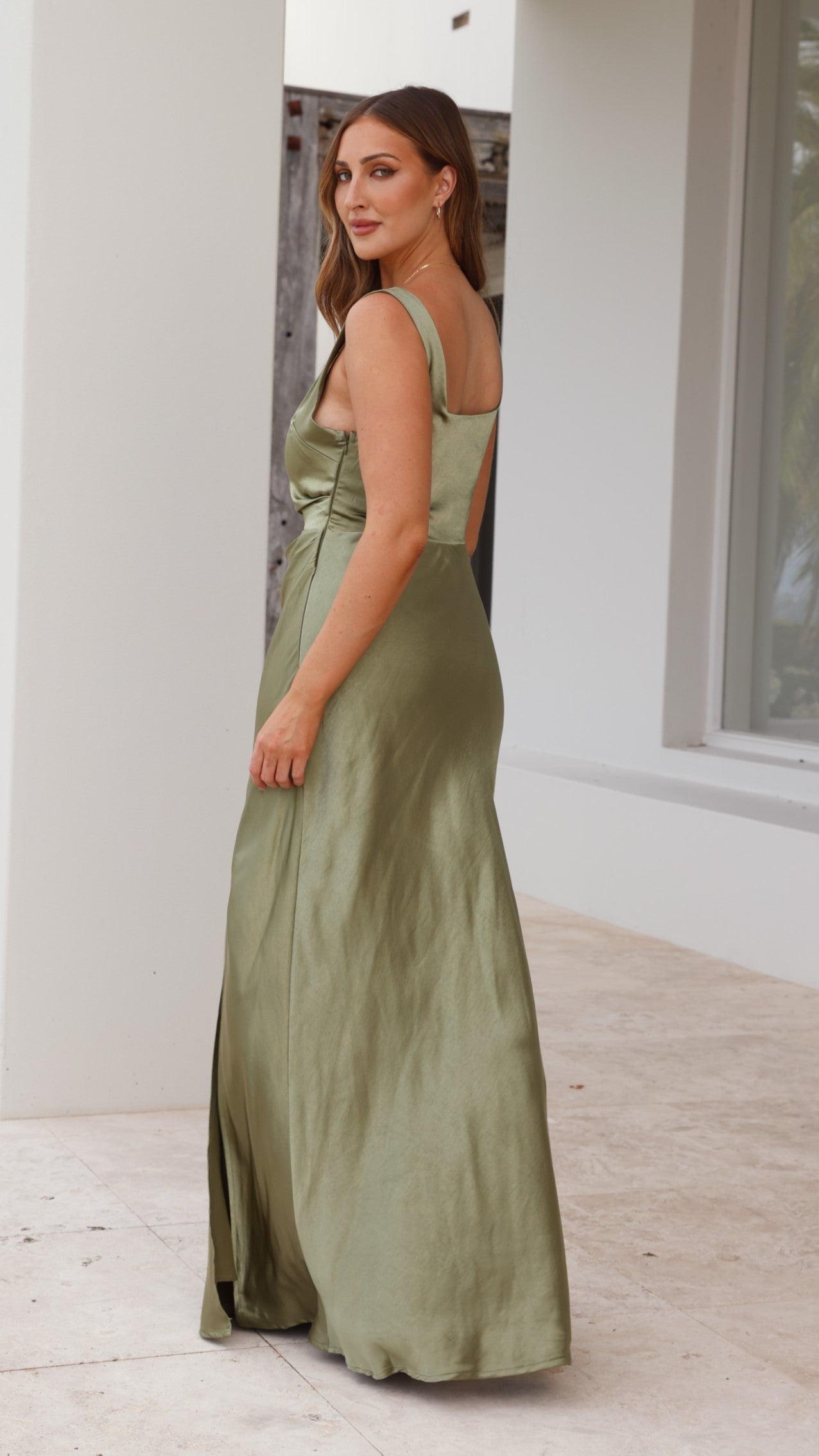Alaria Maxi Dress for Women - Olive Green Flowy Long Dress with Pockets, Perfect for Beach, Vacation & Summer Outfits