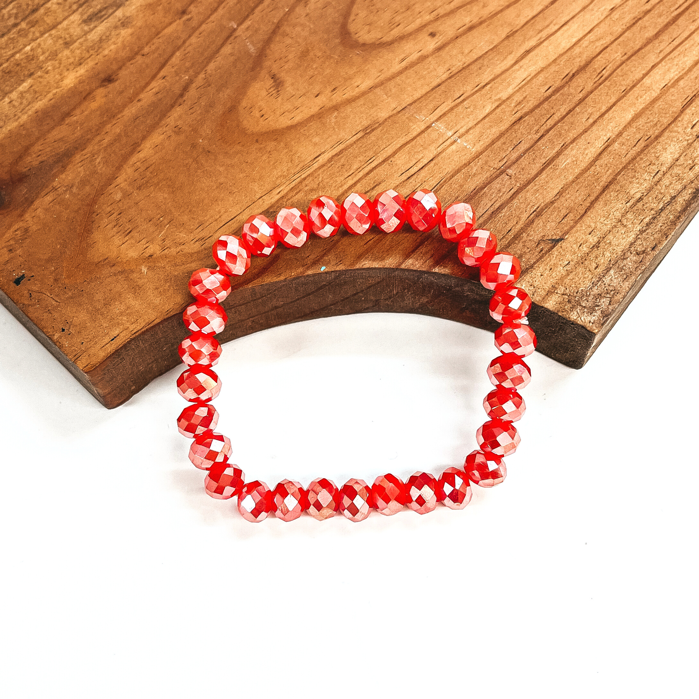 3 for $10 | Red Orange AB Crystal Beaded Stacker Bracelet for Women - Perfect for Layering, Stacking & Everyday Wear