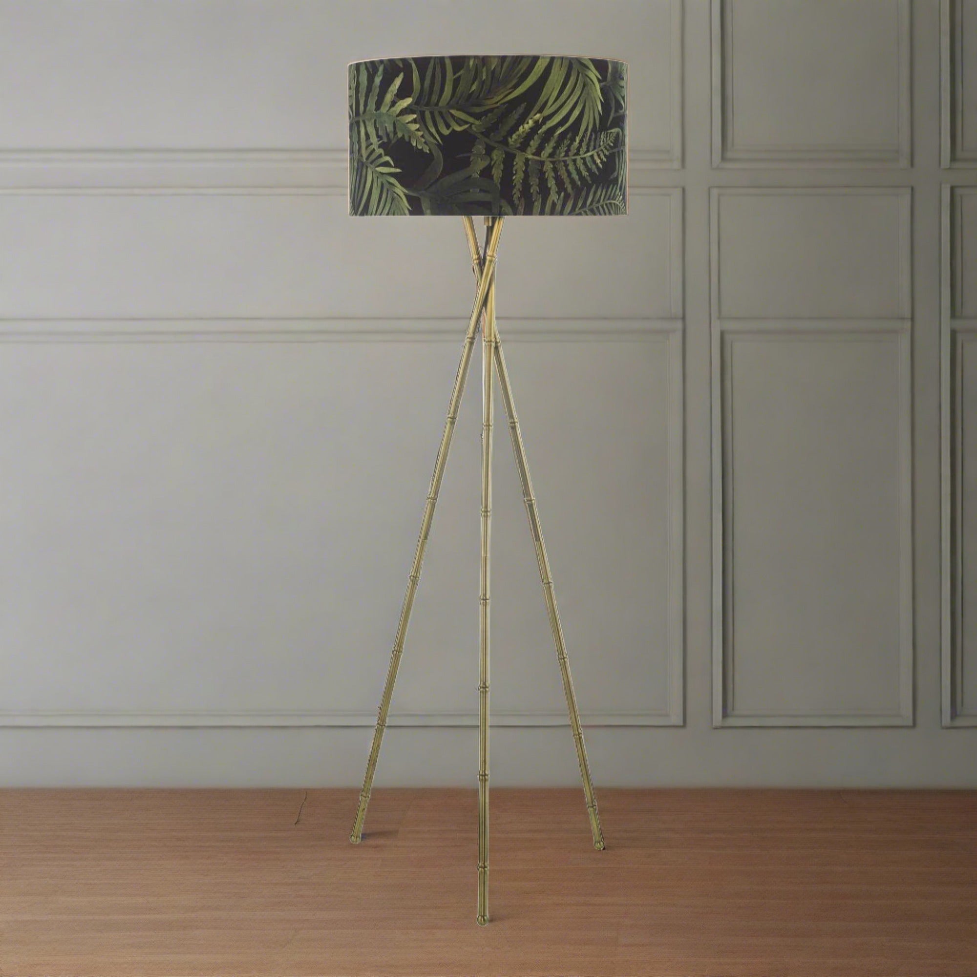 Vintage Bamboo Floor Lamp with Antique Brass Base - Modern Standing Light for Living Room, Bedroom, or Office Decor