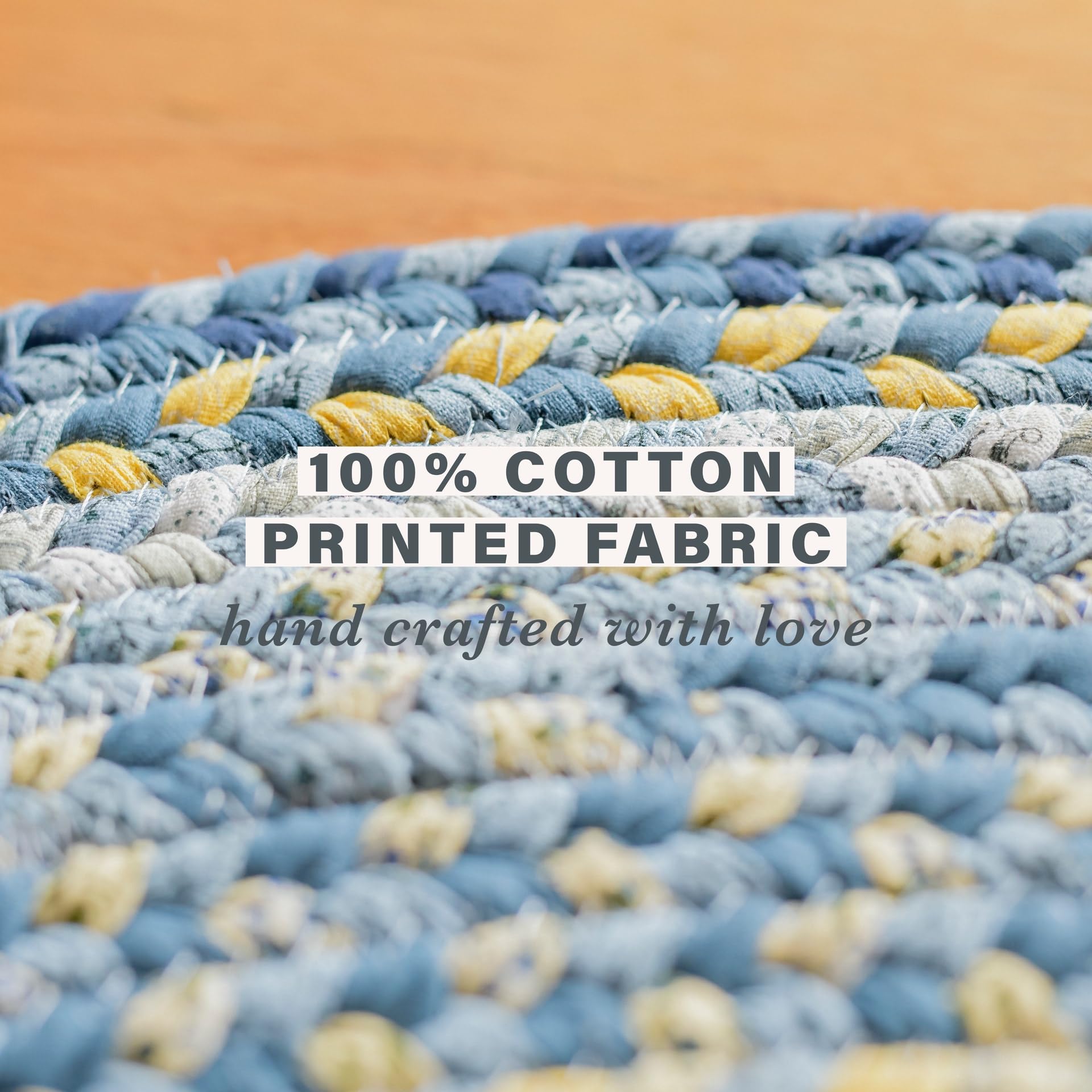 Homespine Sunflower Blue & Yellow Braided Cotton Rug - 6x9 Feet Soft Printed Area Rug for Living Room & Dining Room - Premium Flat-Lay Fabric - Luxury Home Decor for Farmhouse, Boho & Coastal Style Homes
