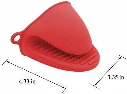 2 Pairs (4pcs) ALAZCO Heat Resistant Red Mini Oven Mitts - Food Grade Silicone Pinch Mitt Gloves & Potholders for Kitchen Cooking, Baking, BBQ - Perfect for Hot Pans, Grilling & Baking Cookies