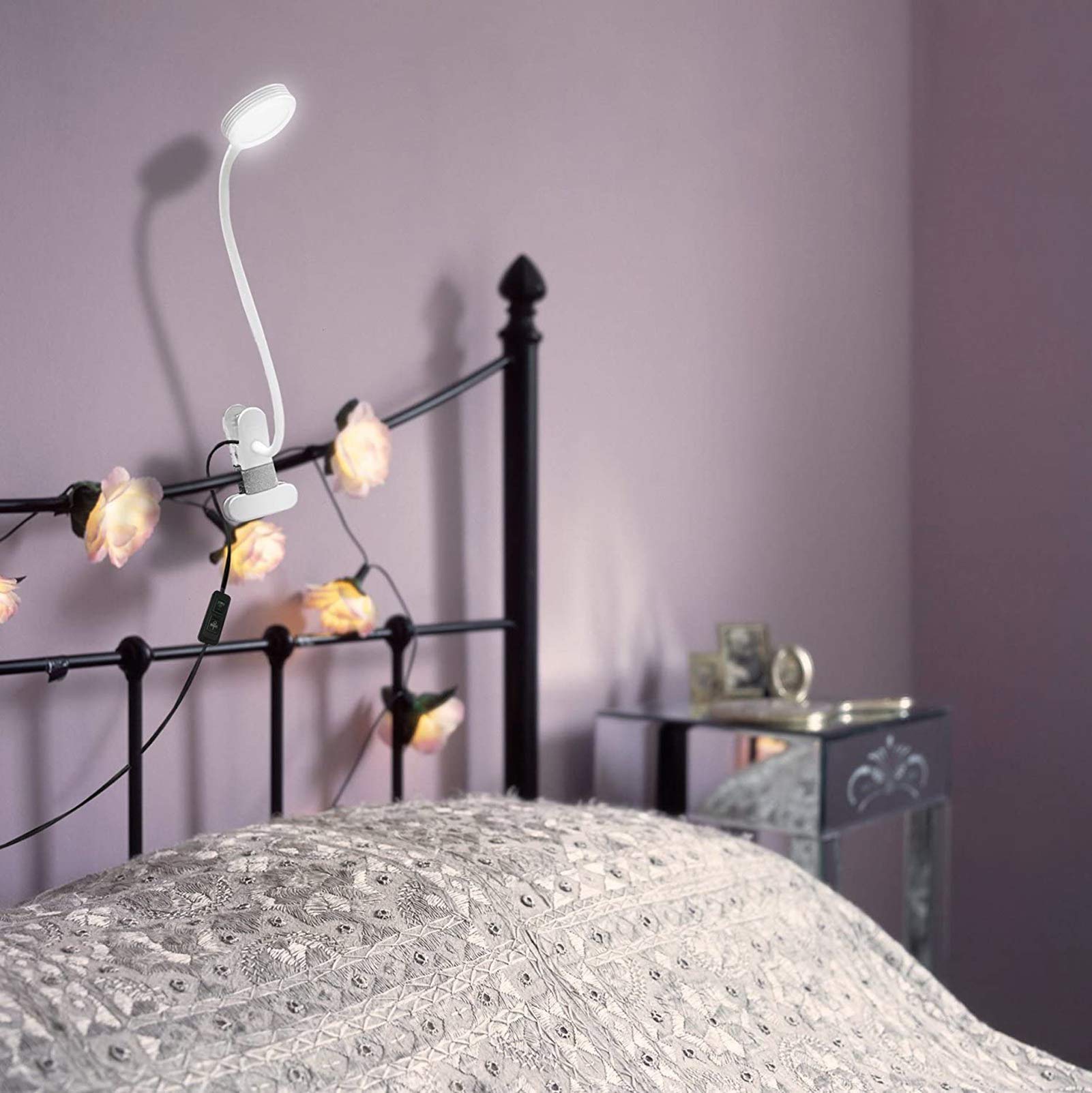 LEPOWER Clip On Reading Light - Adjustable Color Changing LED Desk Lamp for Books, Computers & Bed Headboards, Includes Adapter (White) | Perfect for Night Reading, Home Office & Dorm Room Study