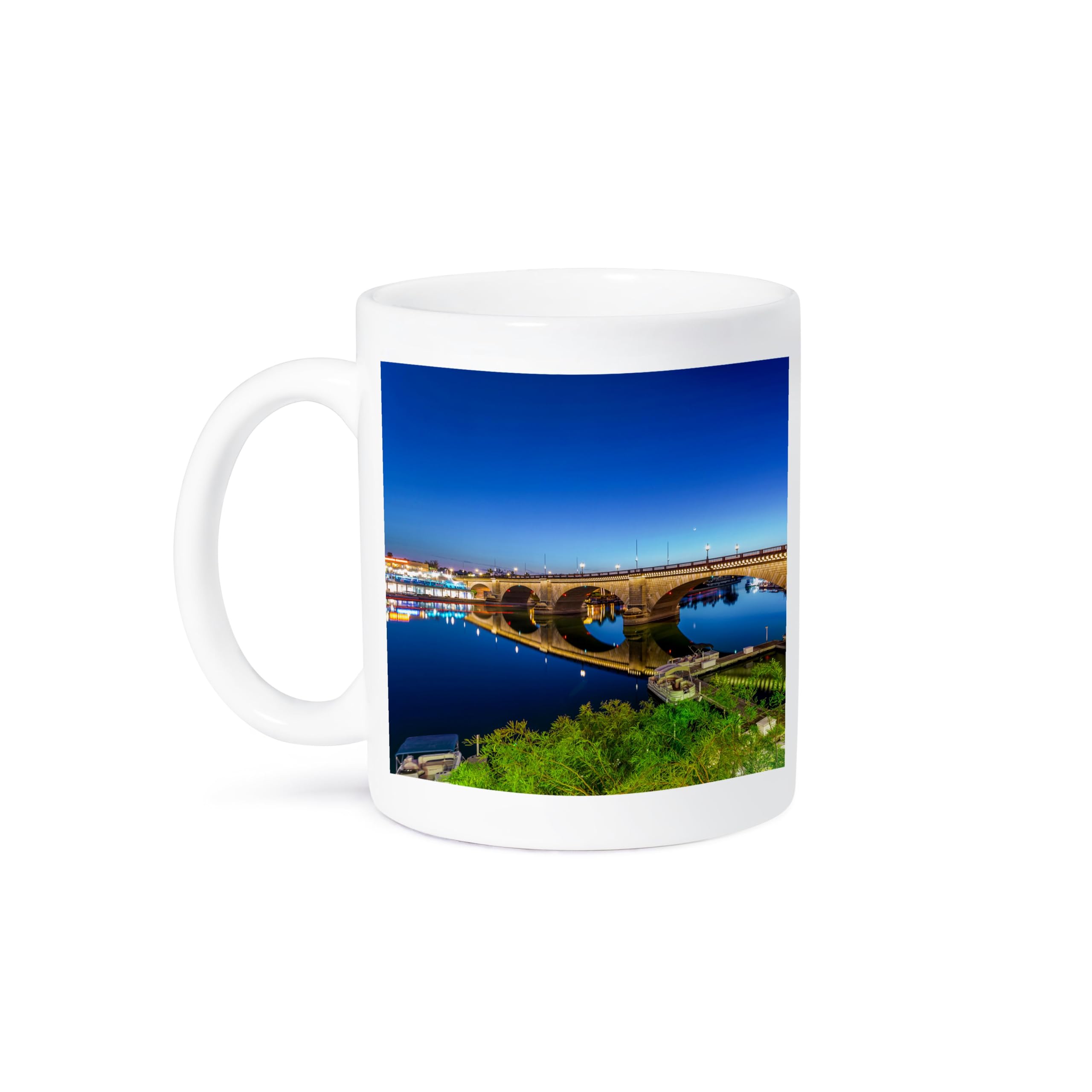 3D Rose Ceramic Mug 15 oz - Arizona Lake Havasu City Sunset View of London Bridge - White Coffee Cup for Home, Office & Gift Giving